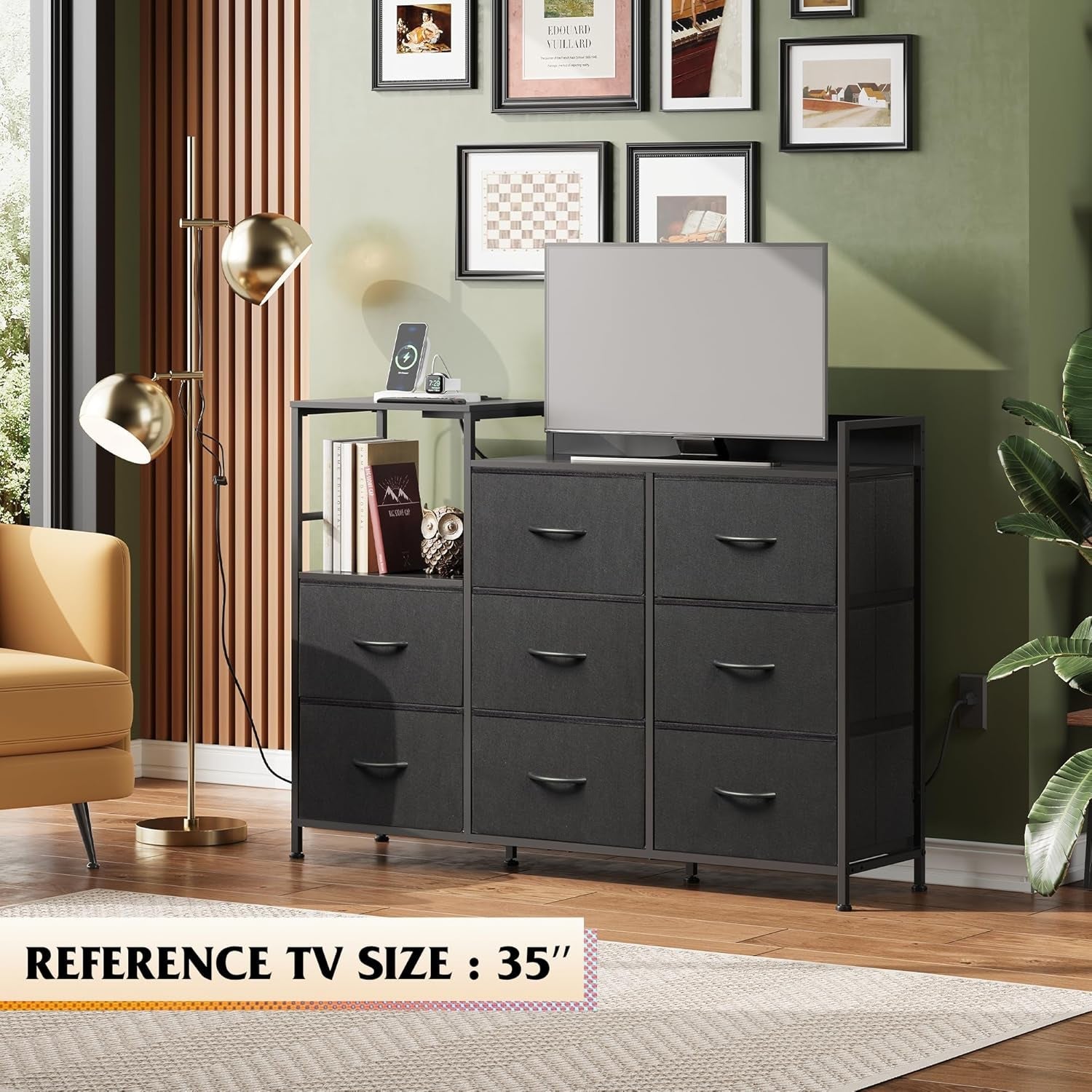 Black TV Stand With Charging Station Bedroom Furniture