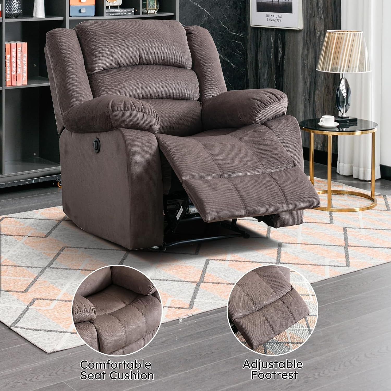 Brown Oversized Electric Recliner Chair With Plush Cushions