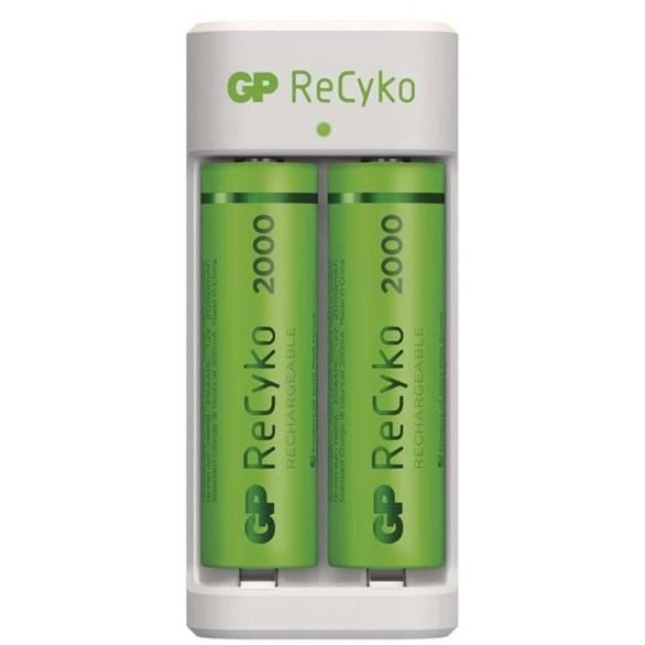 Incarcator baterie + 2xAA, GP, ReCyko Eco E211, 2000mAh, ReCyko, Alb/Verde (B51214)