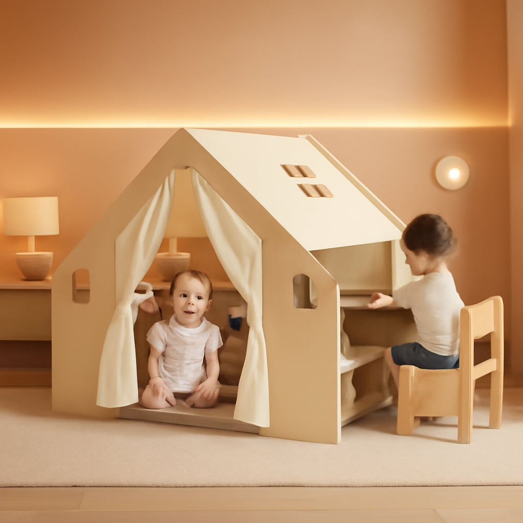Large Wooden Play Tent With Multifunctional Storage