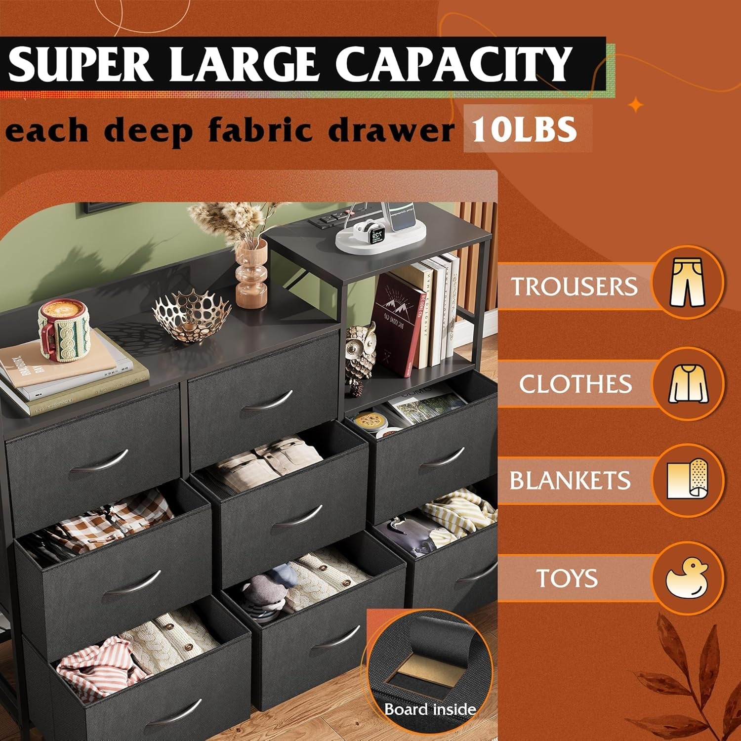 Black TV Stand With Charging Station Bedroom Furniture