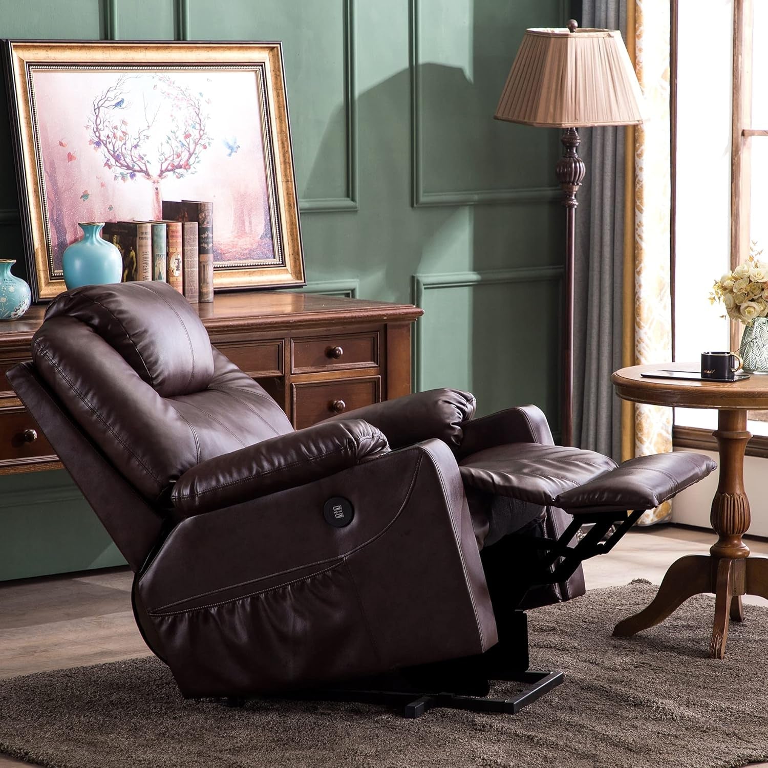 Electric Power Lift Recliner Chair Dark Brown Massage