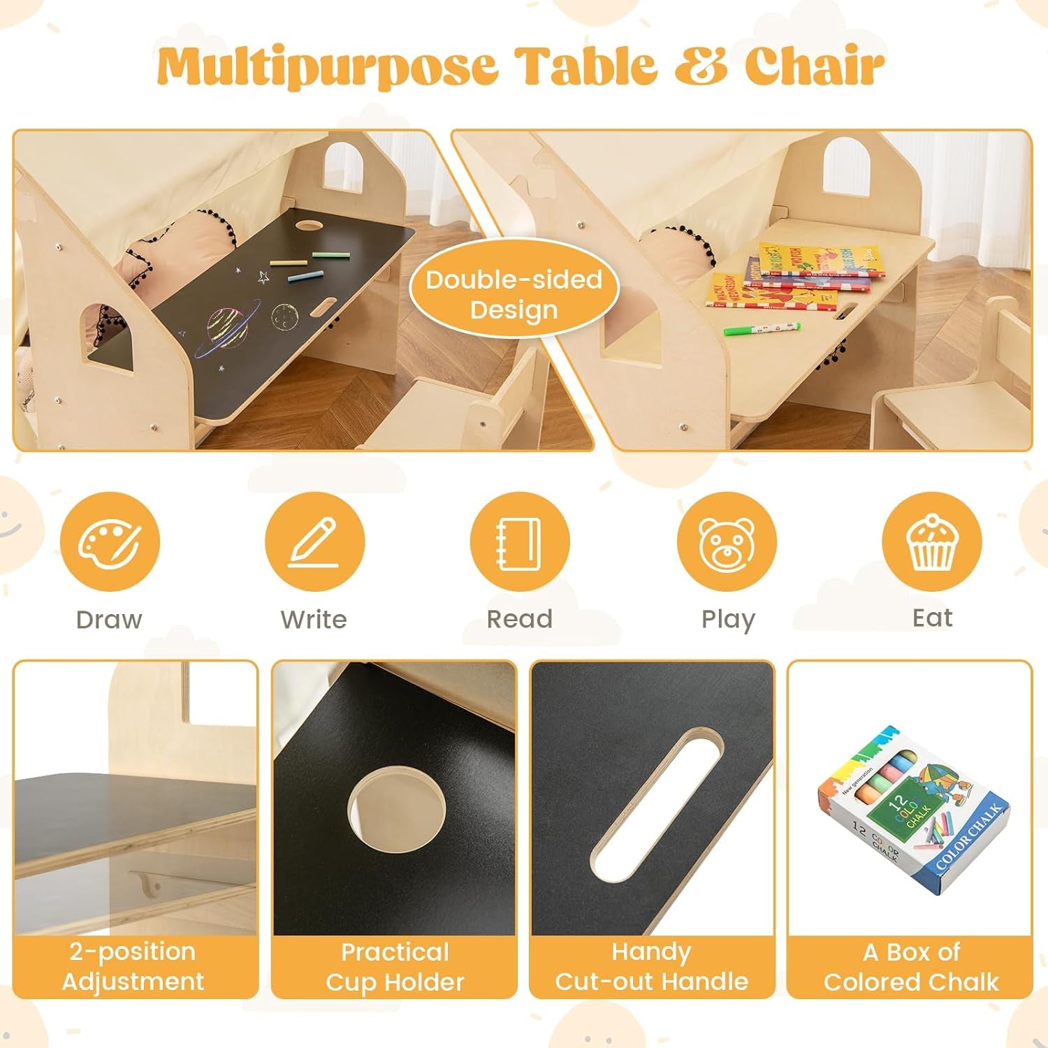 Large Wooden Play Tent With Multifunctional Storage