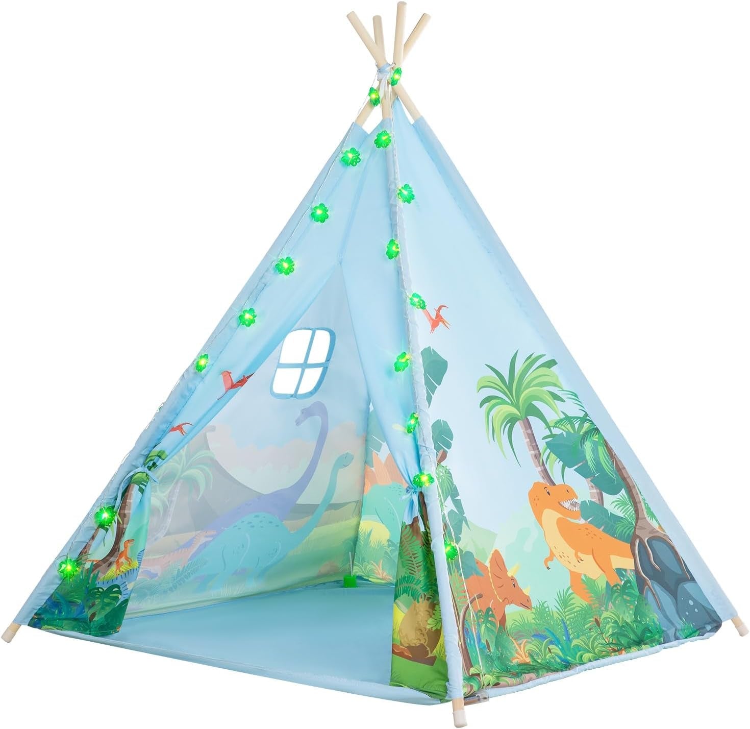 Kids Teepee Tent With Dinosaur Adventure LED String Lights