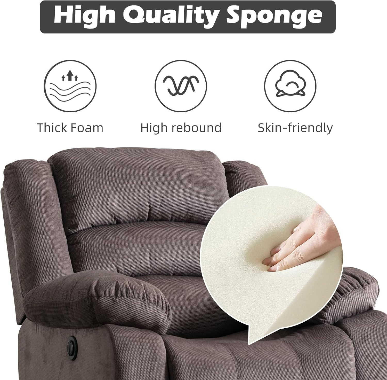 Brown Oversized Electric Recliner Chair With Plush Cushions