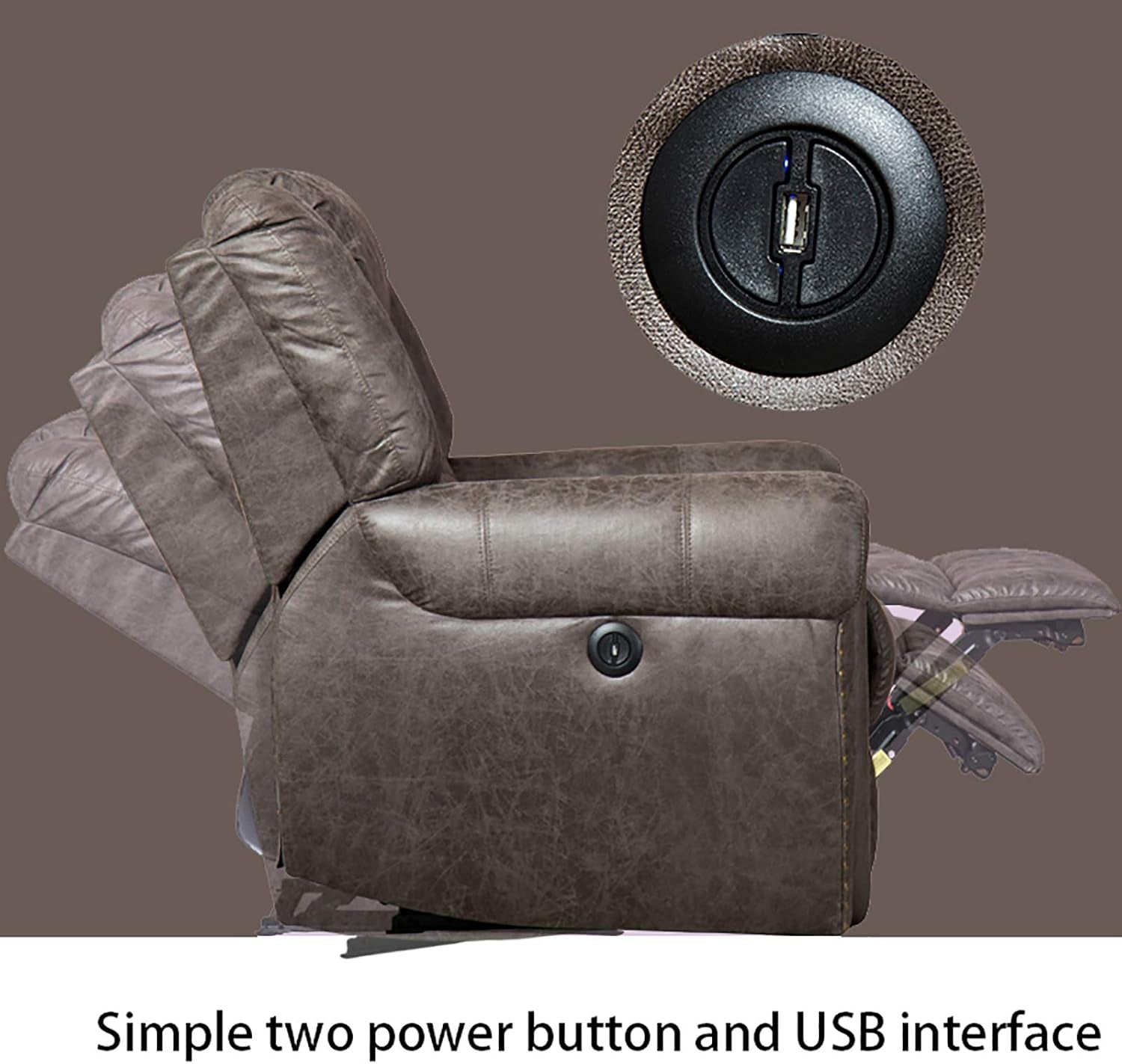 Electric Recliner Chair Smoky Gray With USB Port Theater