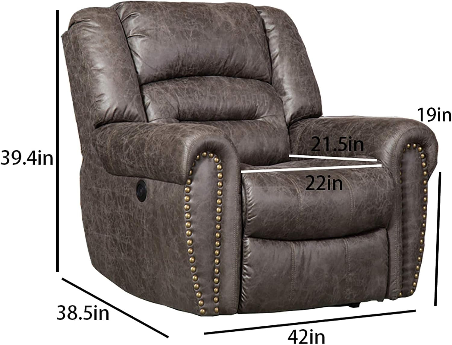Electric Recliner Chair Smoky Gray With USB Port Theater