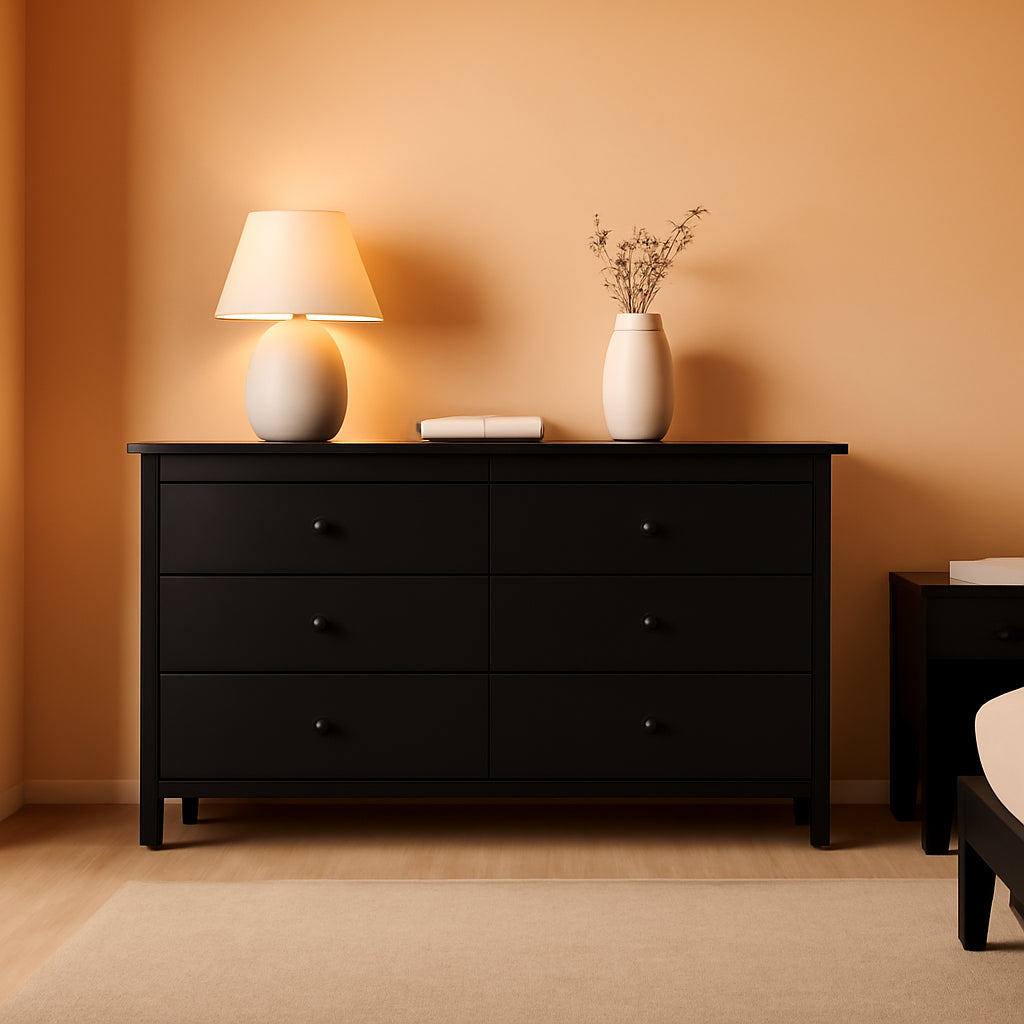 Alpine 6 Drawer Dresser Black GREENGUARD Gold Certified Nursery Furniture