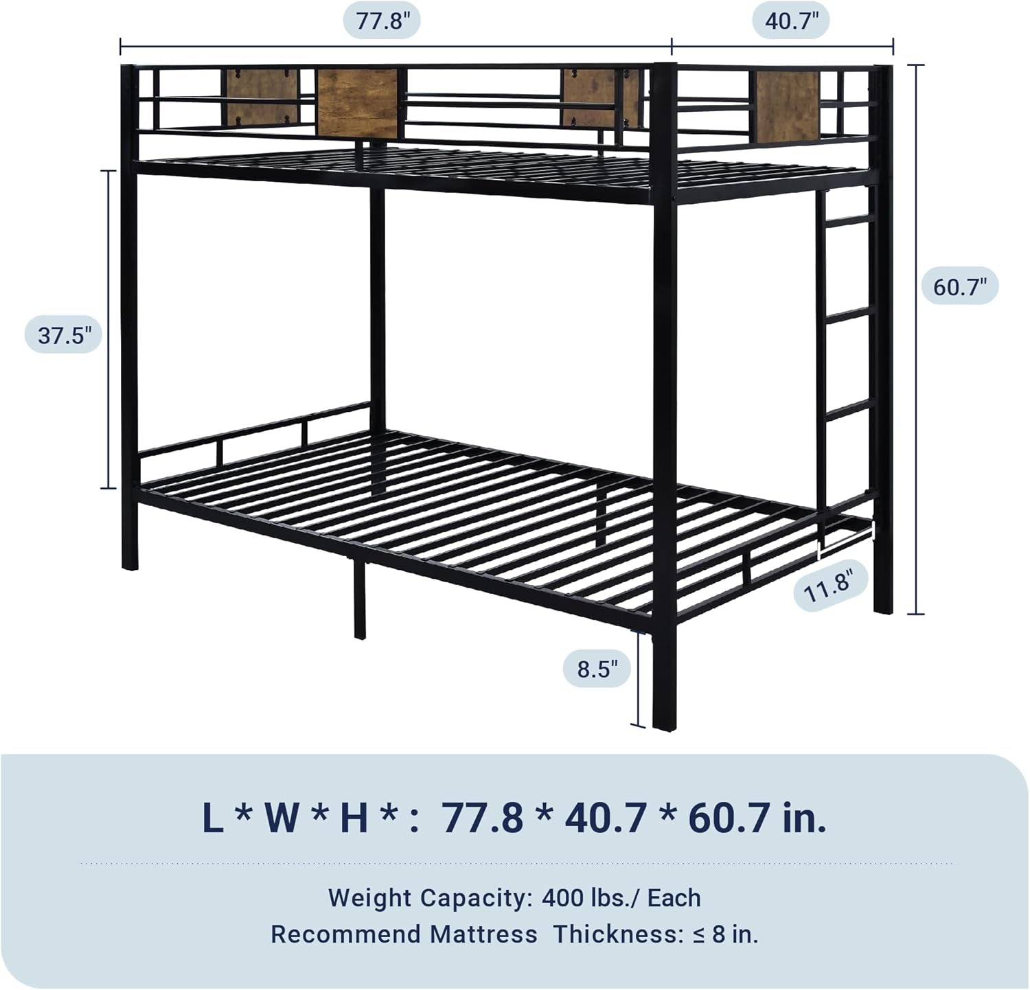 Twin Over Twin Bunk Bed Black Space Saving Metal Frame