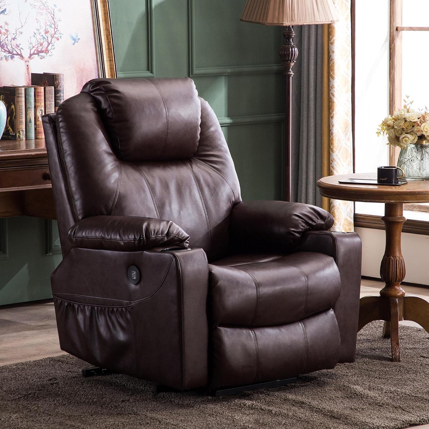 Electric Power Lift Recliner Chair Dark Brown Massage