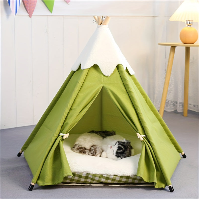 Wooden Cat Villa Tent with Bed