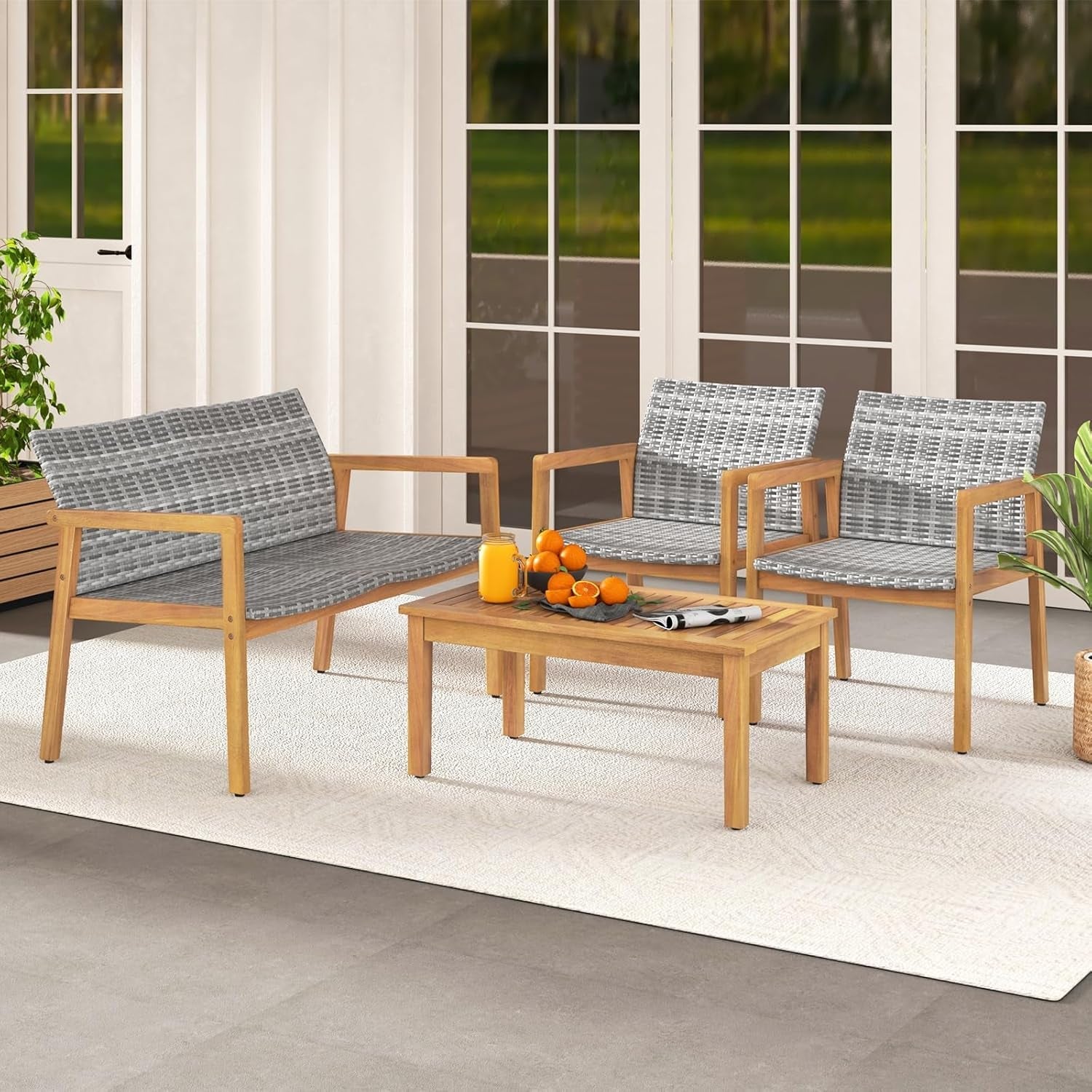 4 Piece Mix Gray Outdoor Furniture Set Acacia Wood