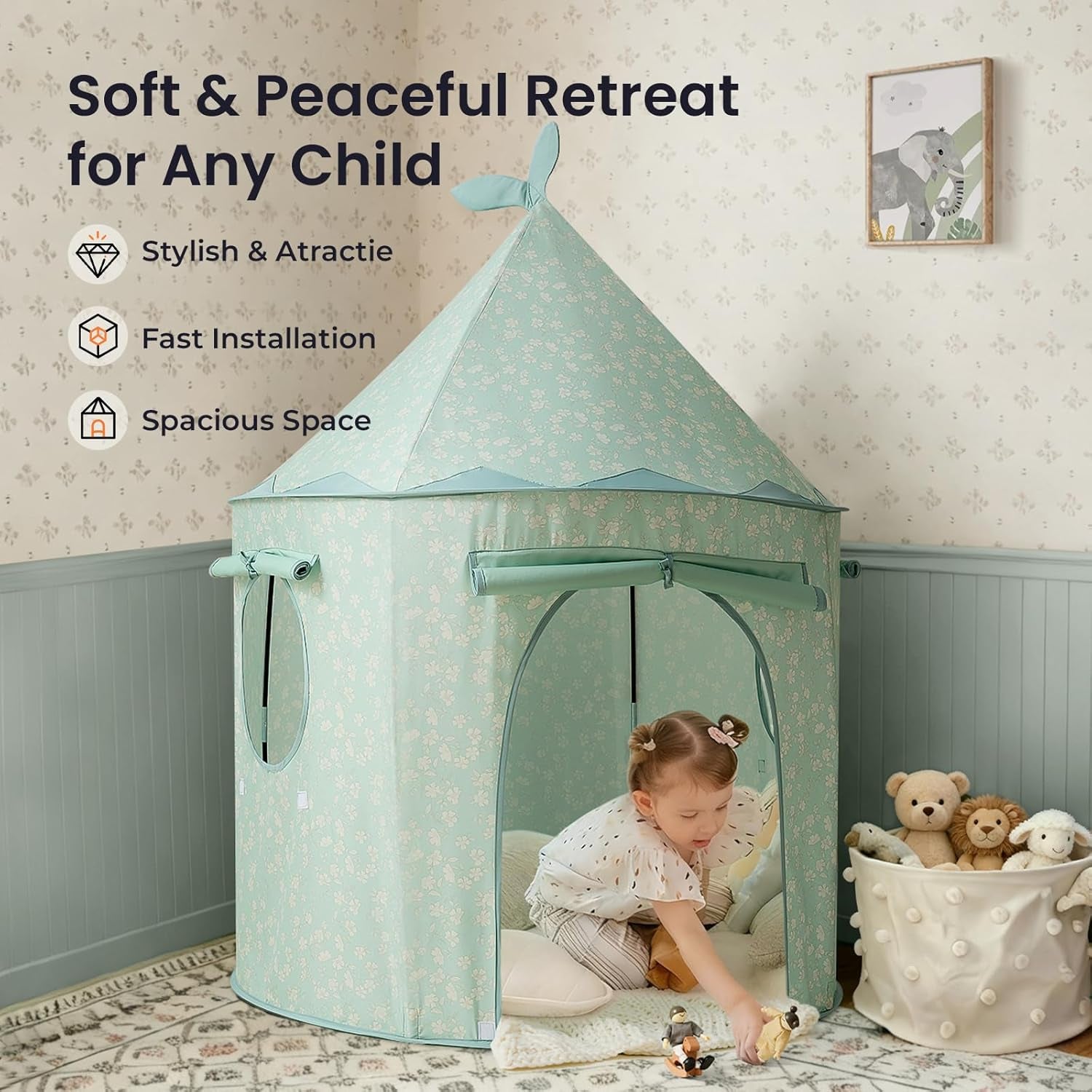 Green Kids Portable Indoor Multifunctional Play Tent