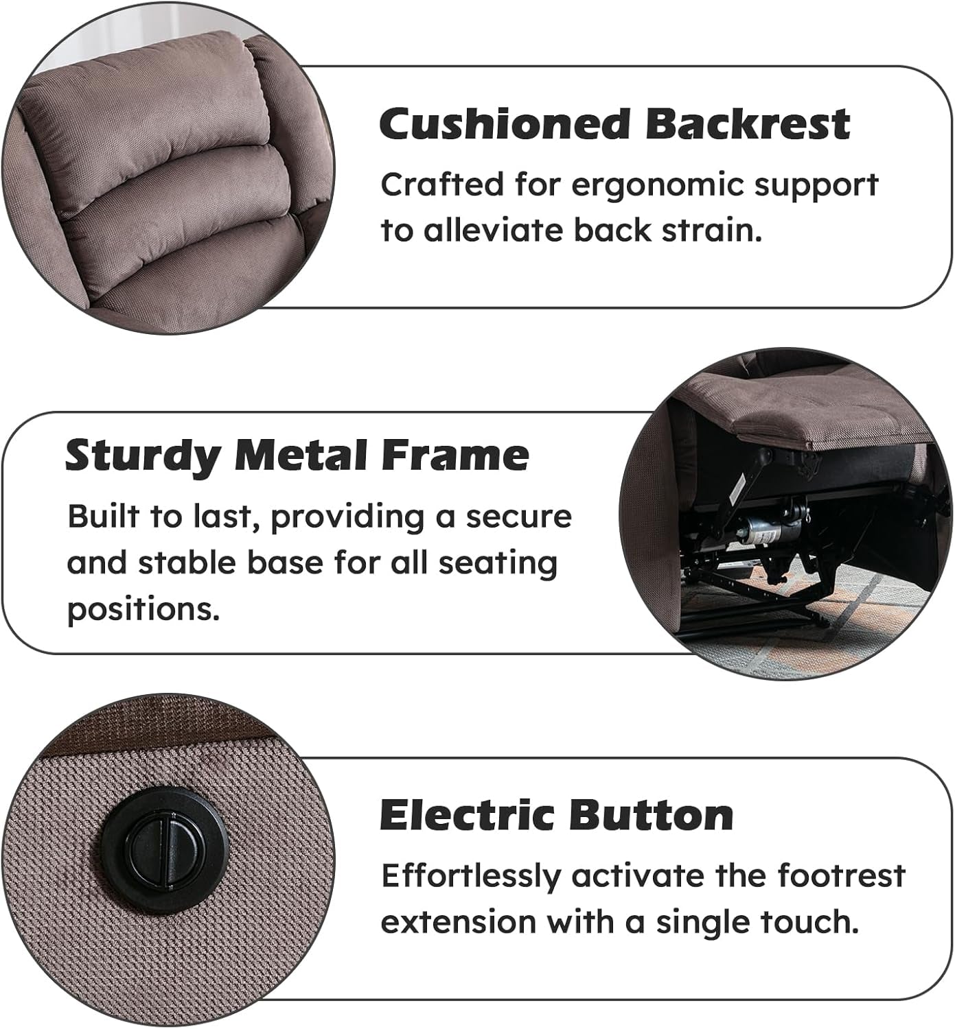 Brown Oversized Electric Recliner Chair With Plush Cushions