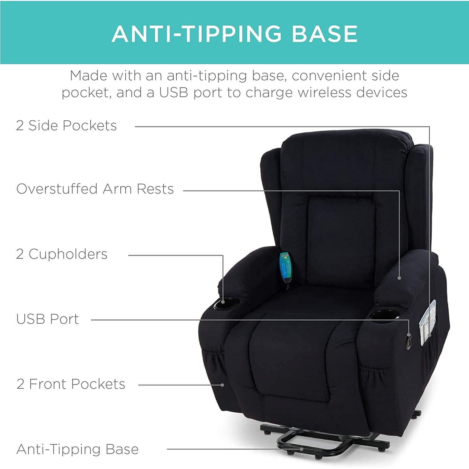 Electric Power Lift Linen Recliner Massage Chair Black