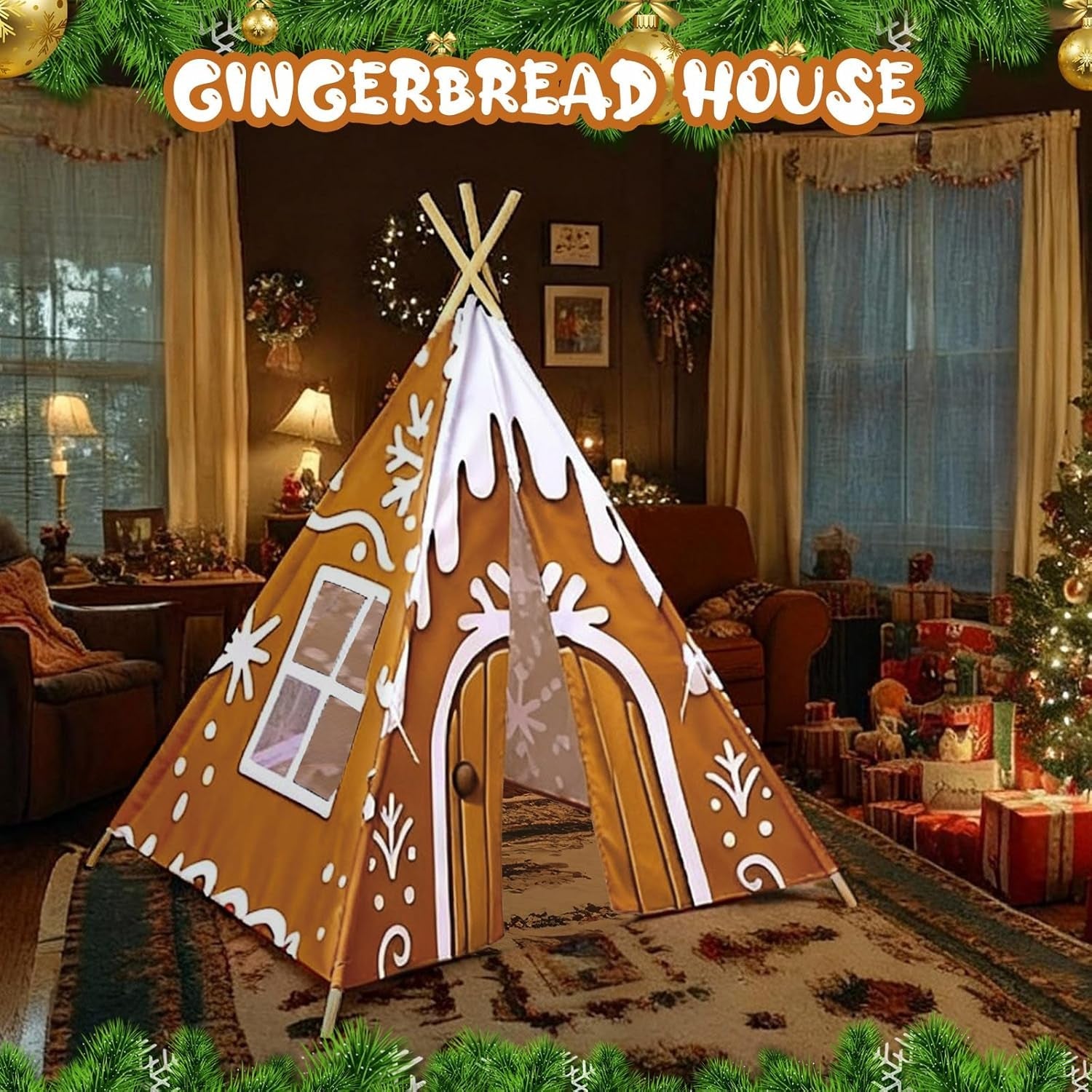 Ginger bread Play Teepee Tent 47x47x55 Inches Foldable