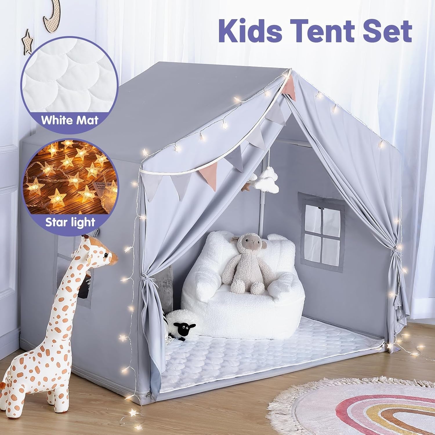 Oversized Gray Indoor Playhouse Tent With Illumination