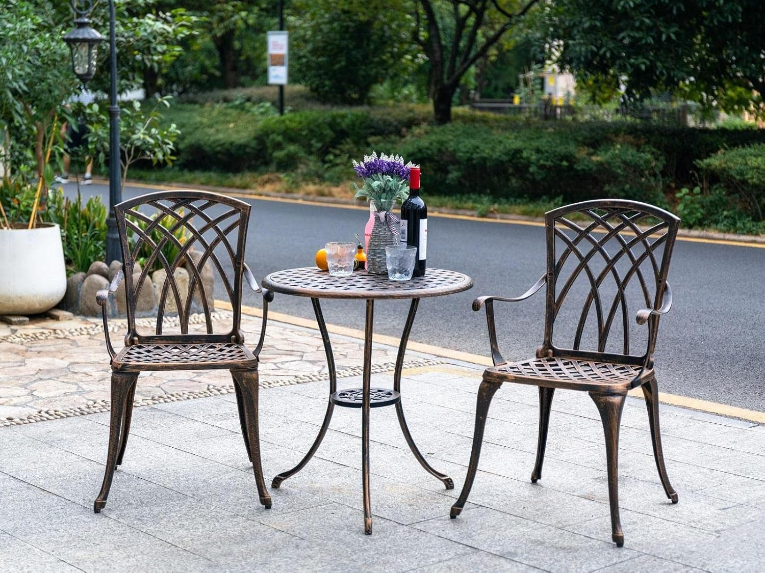 Bistro Set 3 Piece Rustproof Cast Aluminum Furniture Bronze