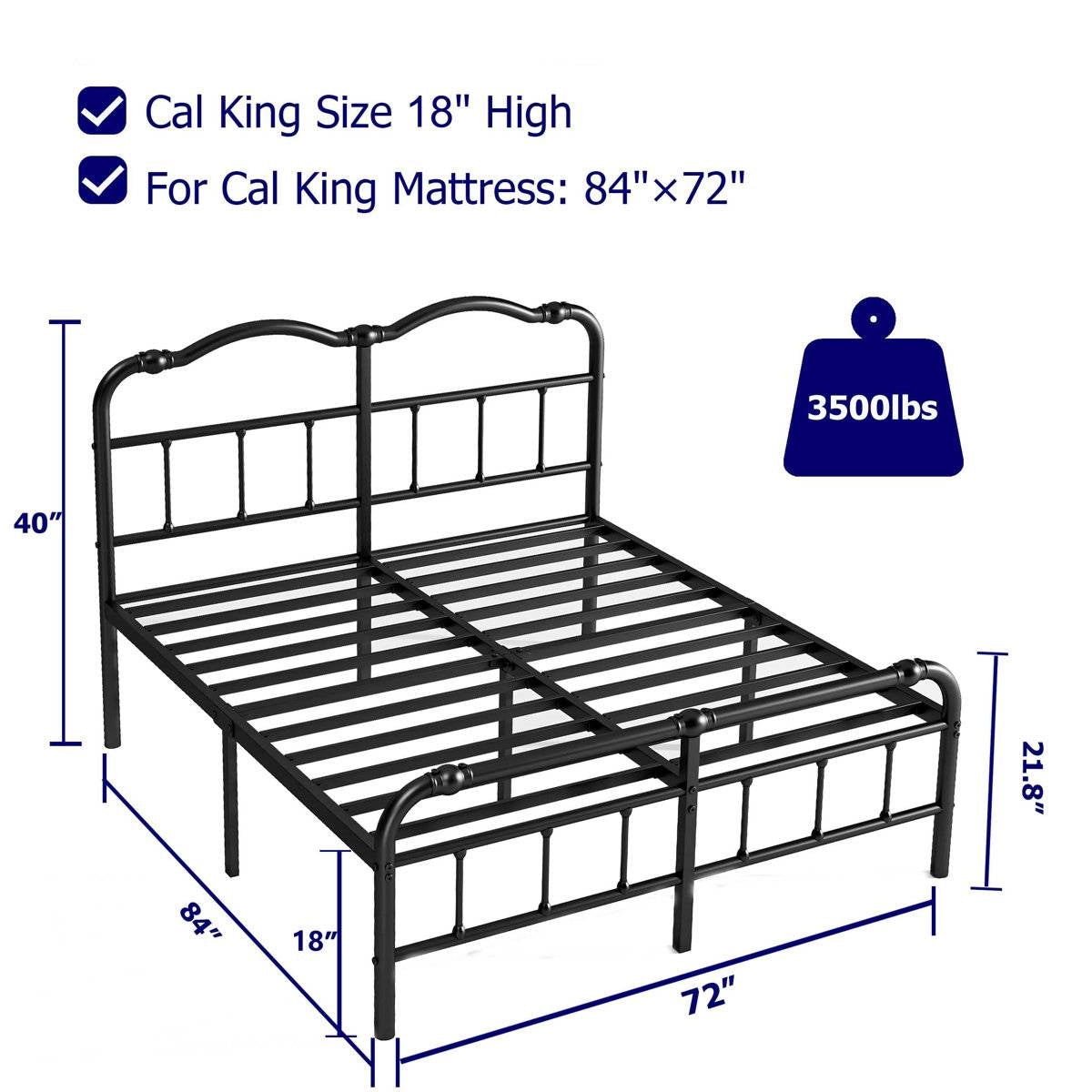 CA King Industrial Vintage Heavy Duty Steel Slat Bed Frame