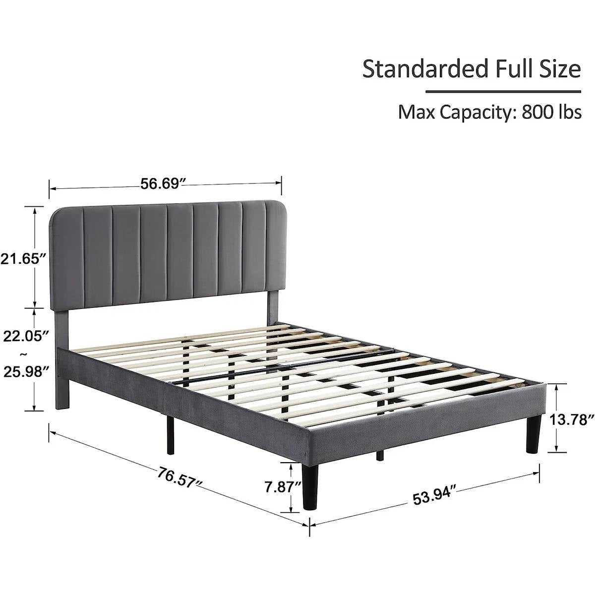 Full size Dark Grey Upholstered Platform Bed Frame with Headboard