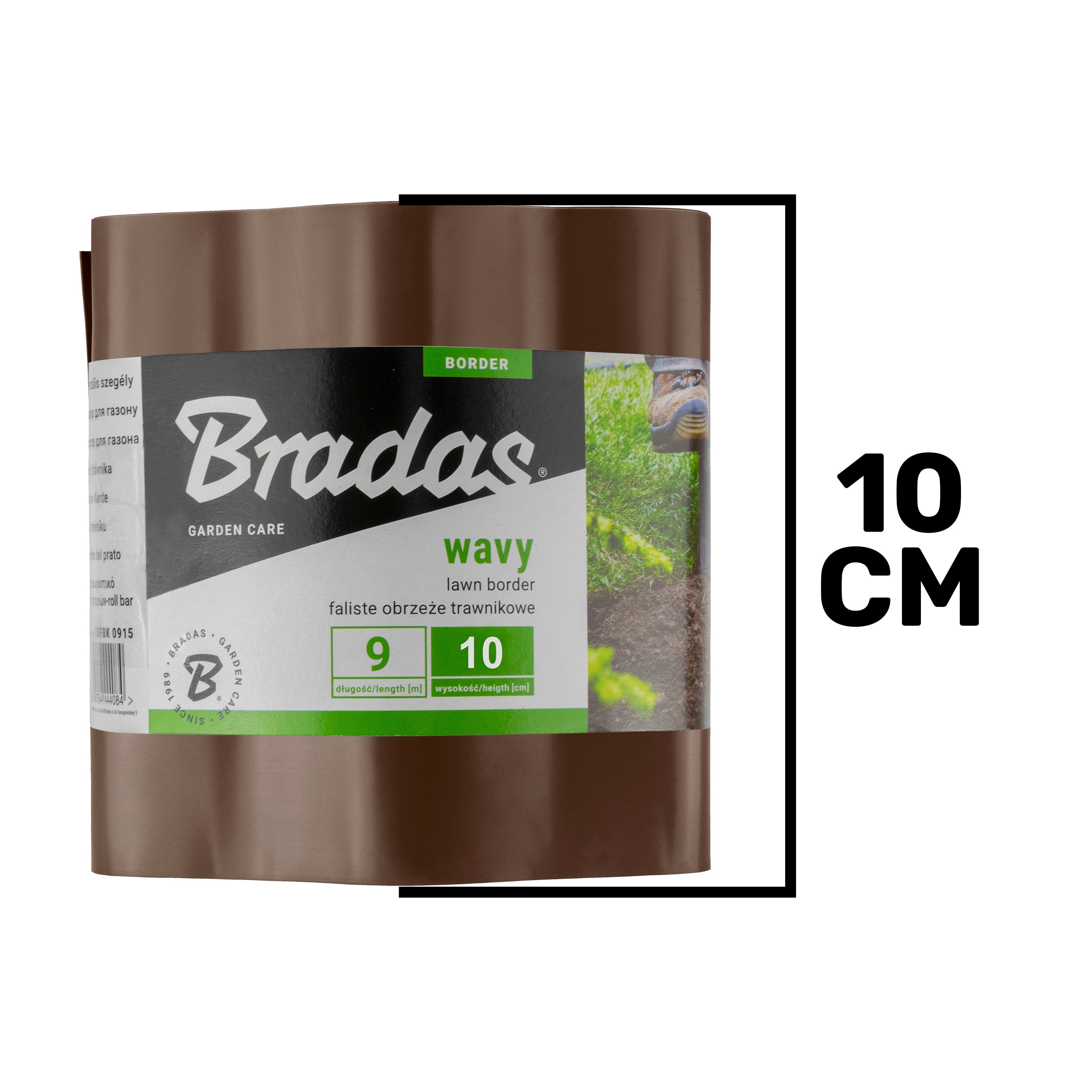 Wavy Plastic Garden Lawn Edging, H=10CM, L=9M, Brown