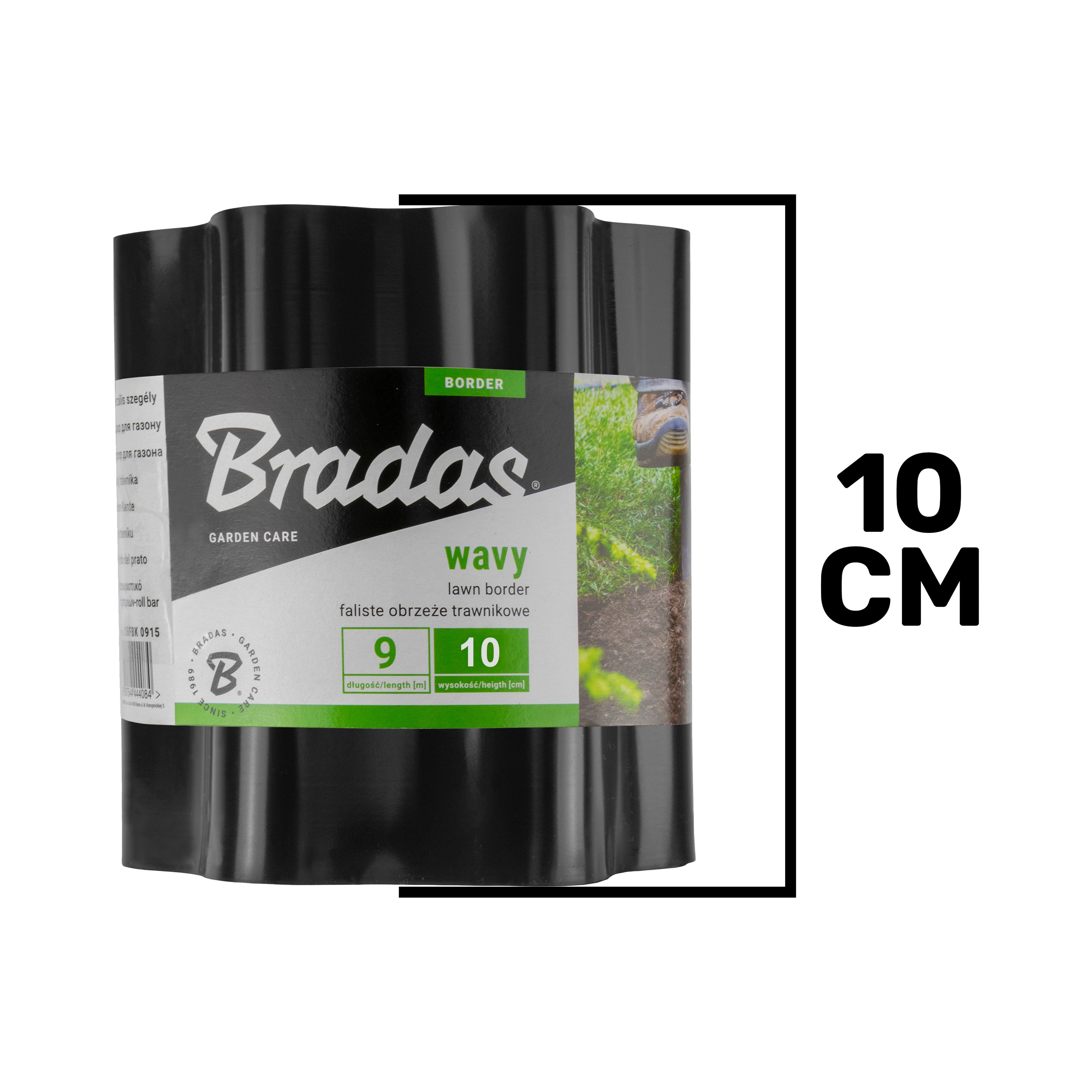 Wavy Plastic Garden Lawn Edging, H=10CM, L=9M, Black