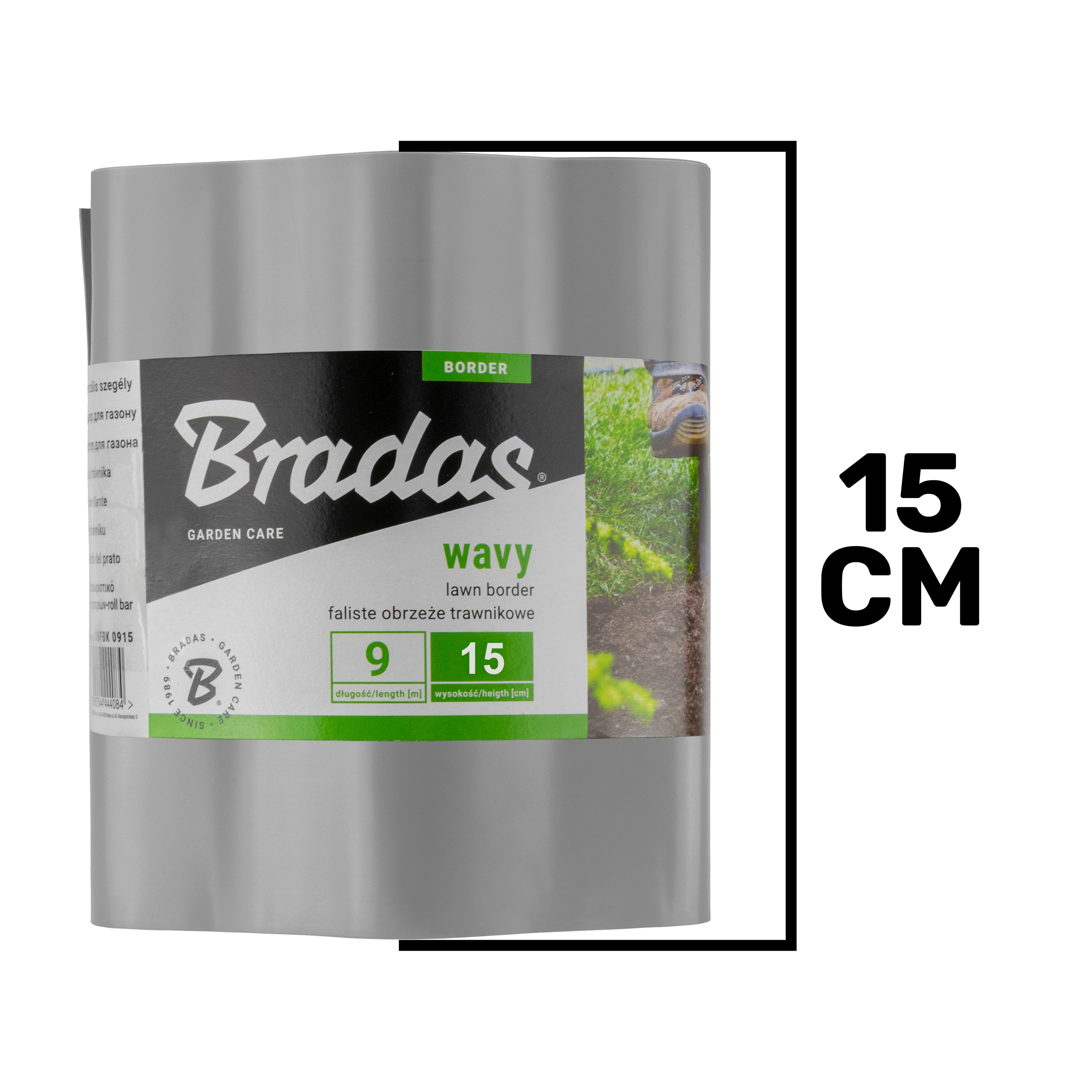 Wavy Plastic Garden Lawn Edging, H=15CM, L=9M, Light Gray