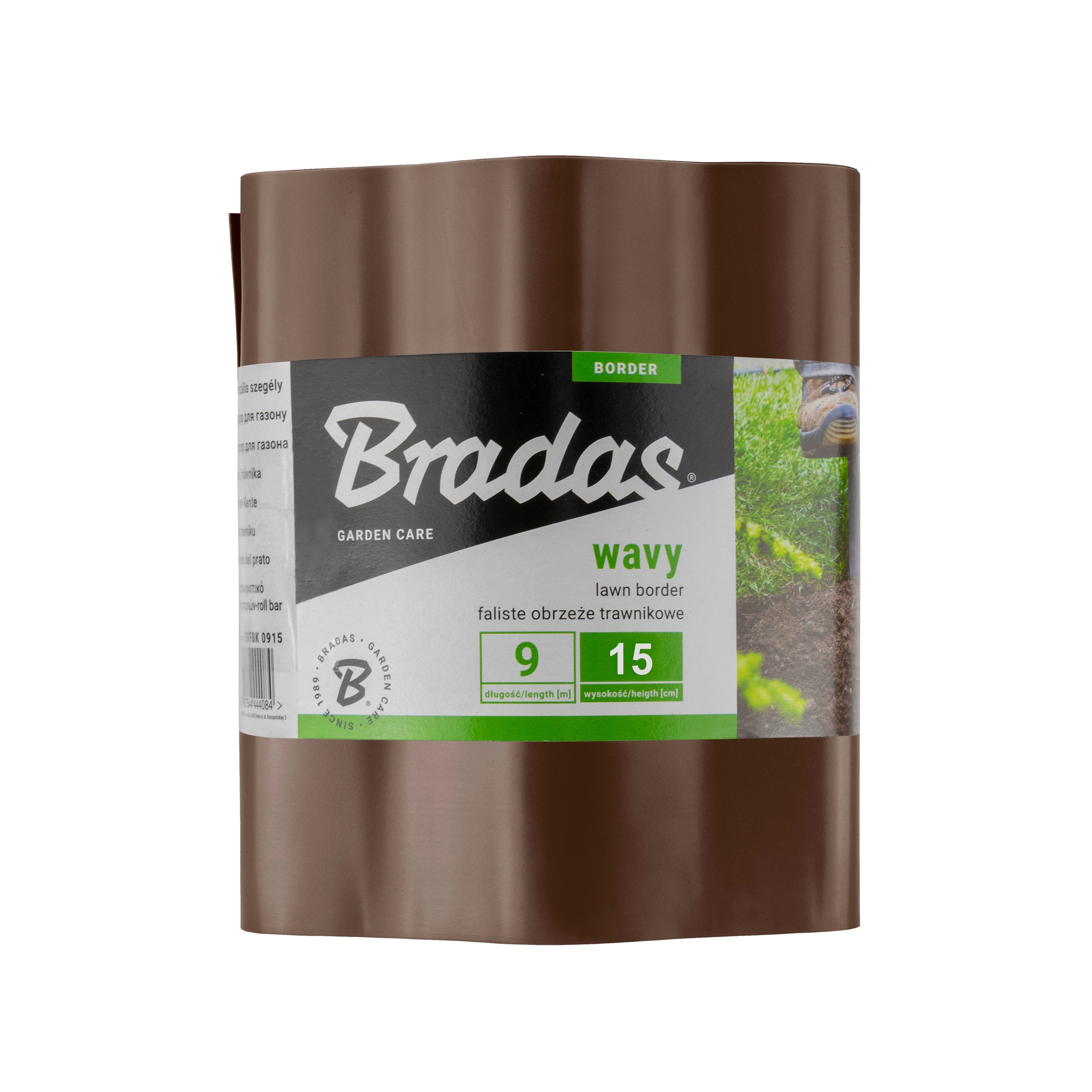 Wavy Plastic Garden Lawn Edging, H=15CM, L=9M, Brown