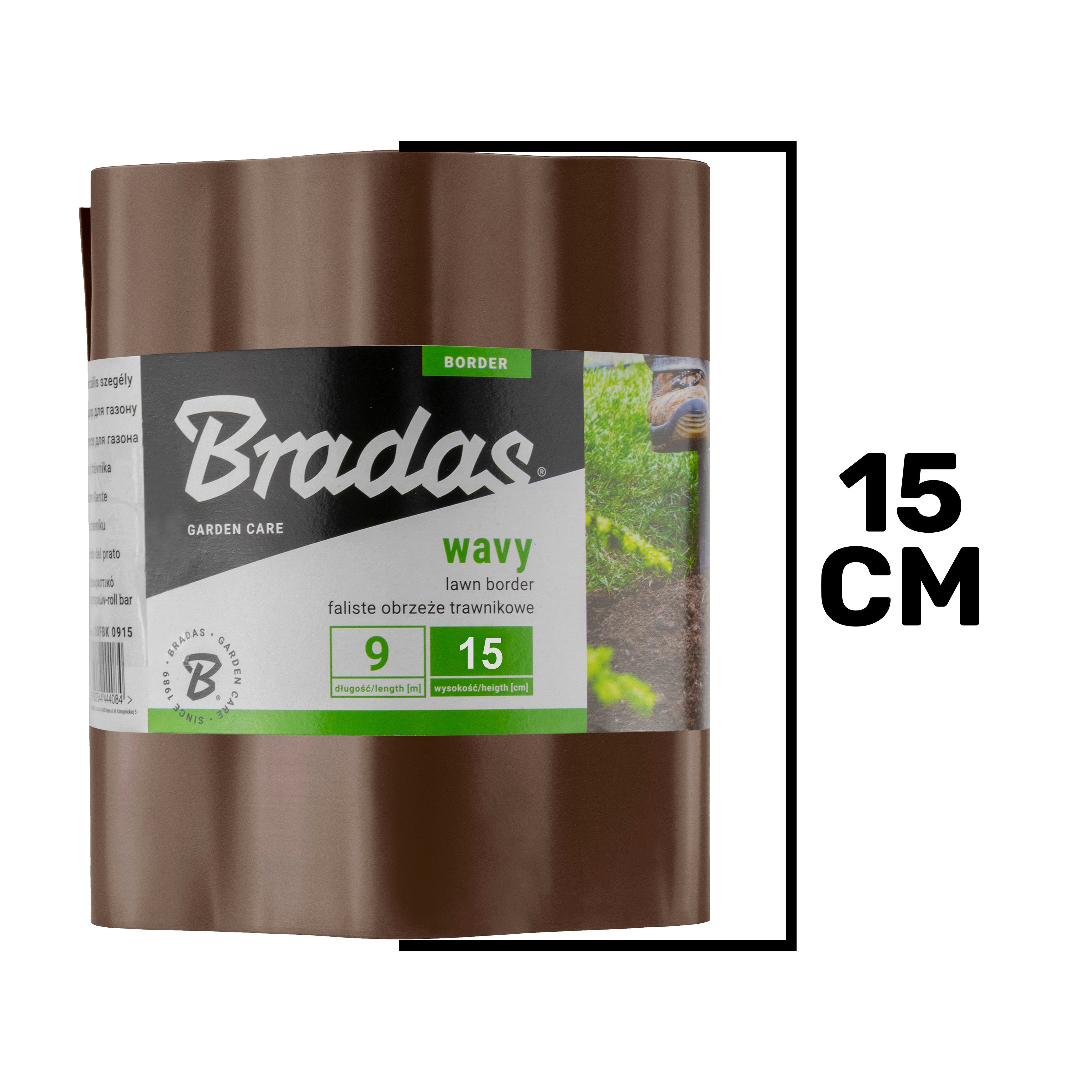 Wavy Plastic Garden Lawn Edging, H=15CM, L=9M, Brown