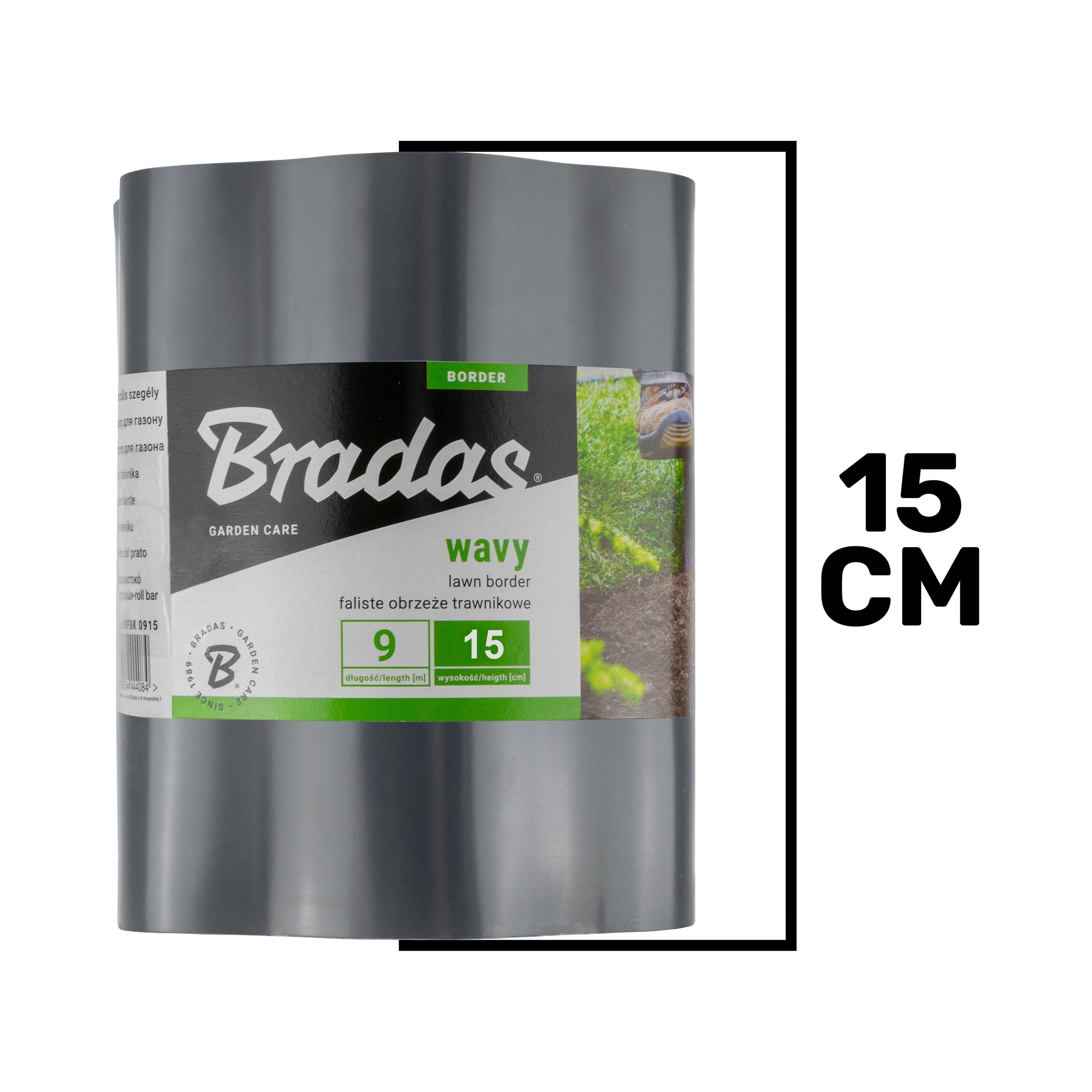 Wavy Plastic Garden Lawn Edging, H=15CM, L=9M, Gray