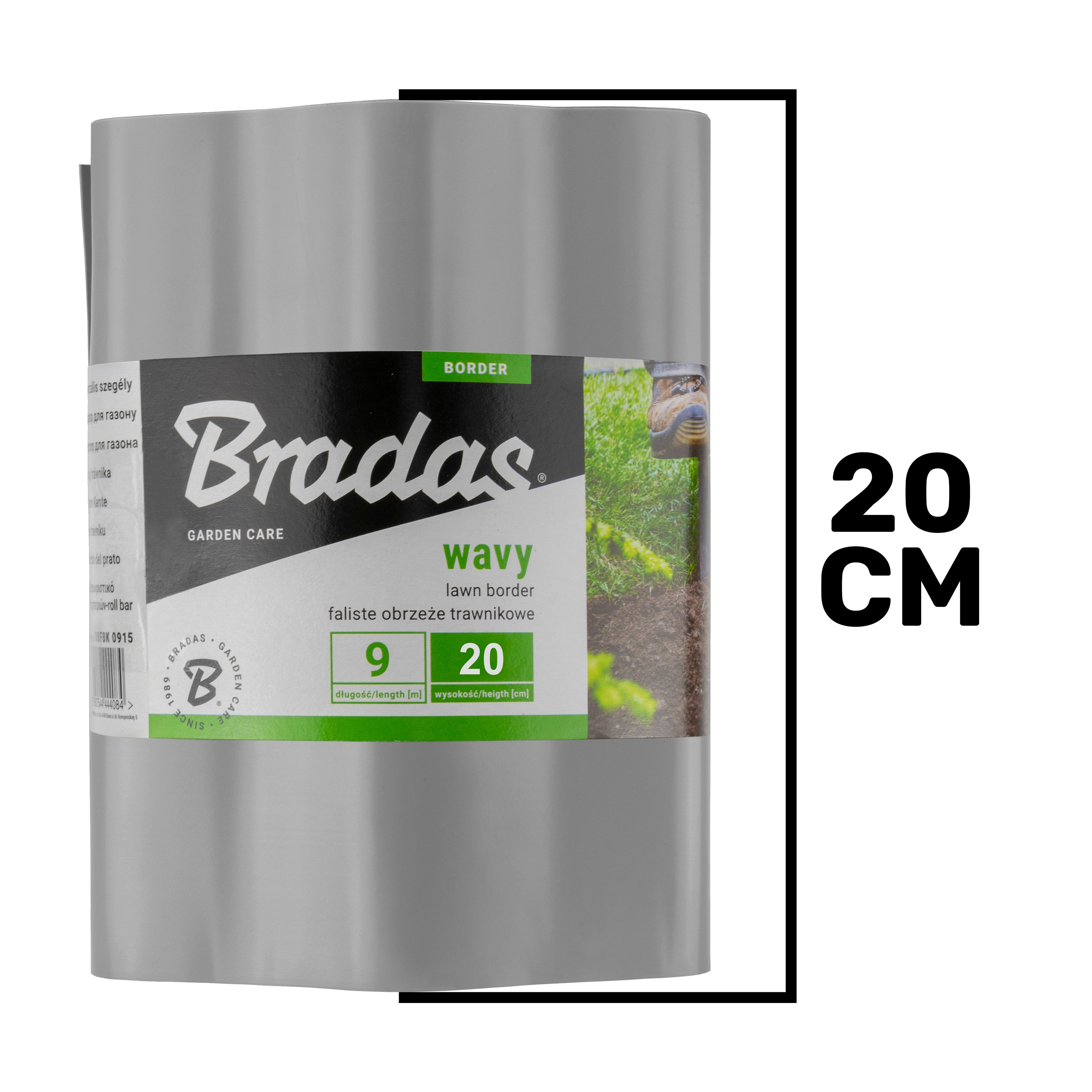 Wavy Plastic Garden Lawn Edging, H=20CM, L=9M, Light Gray