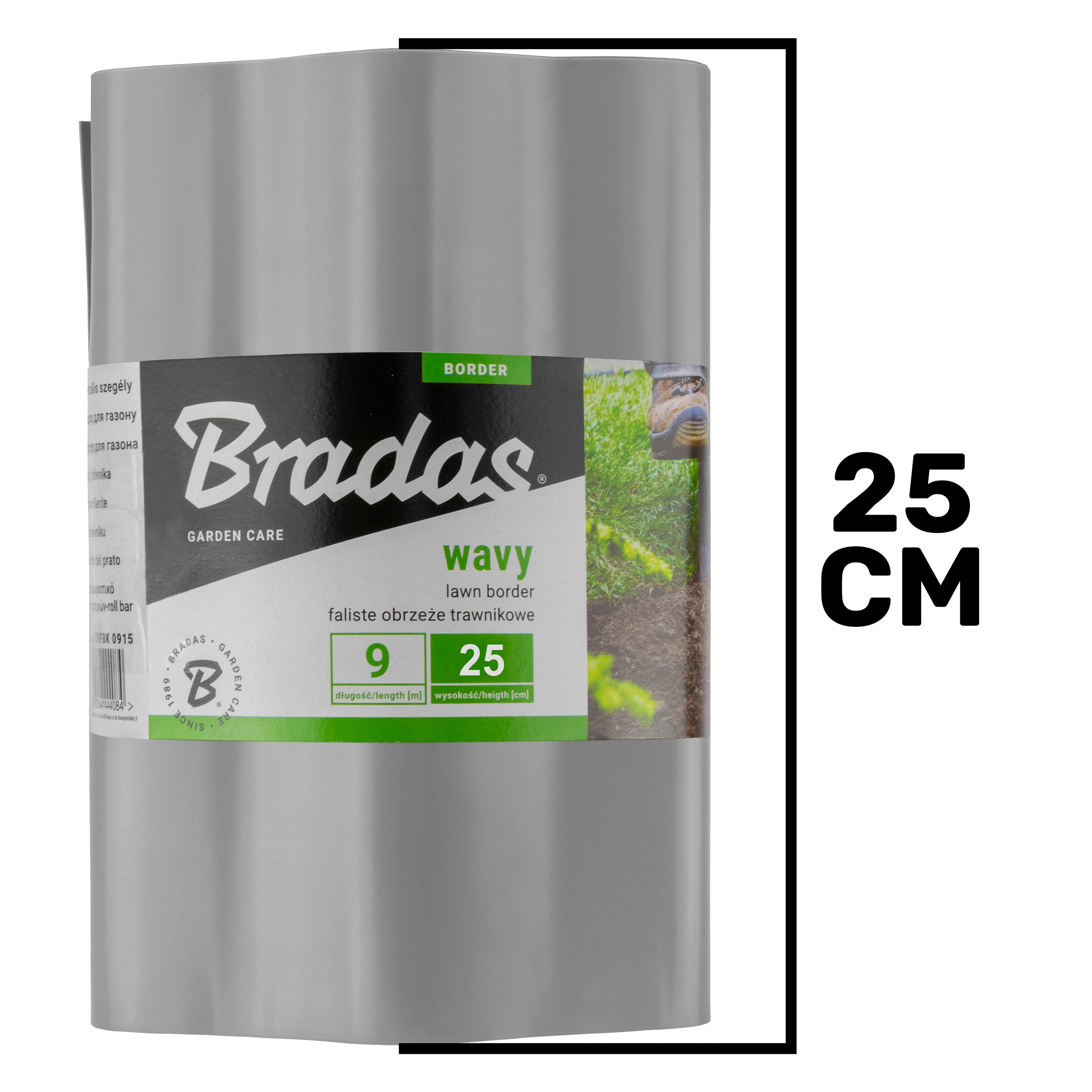 Wavy Plastic Garden Lawn Edging, H=25CM, L=9M, Light Gray