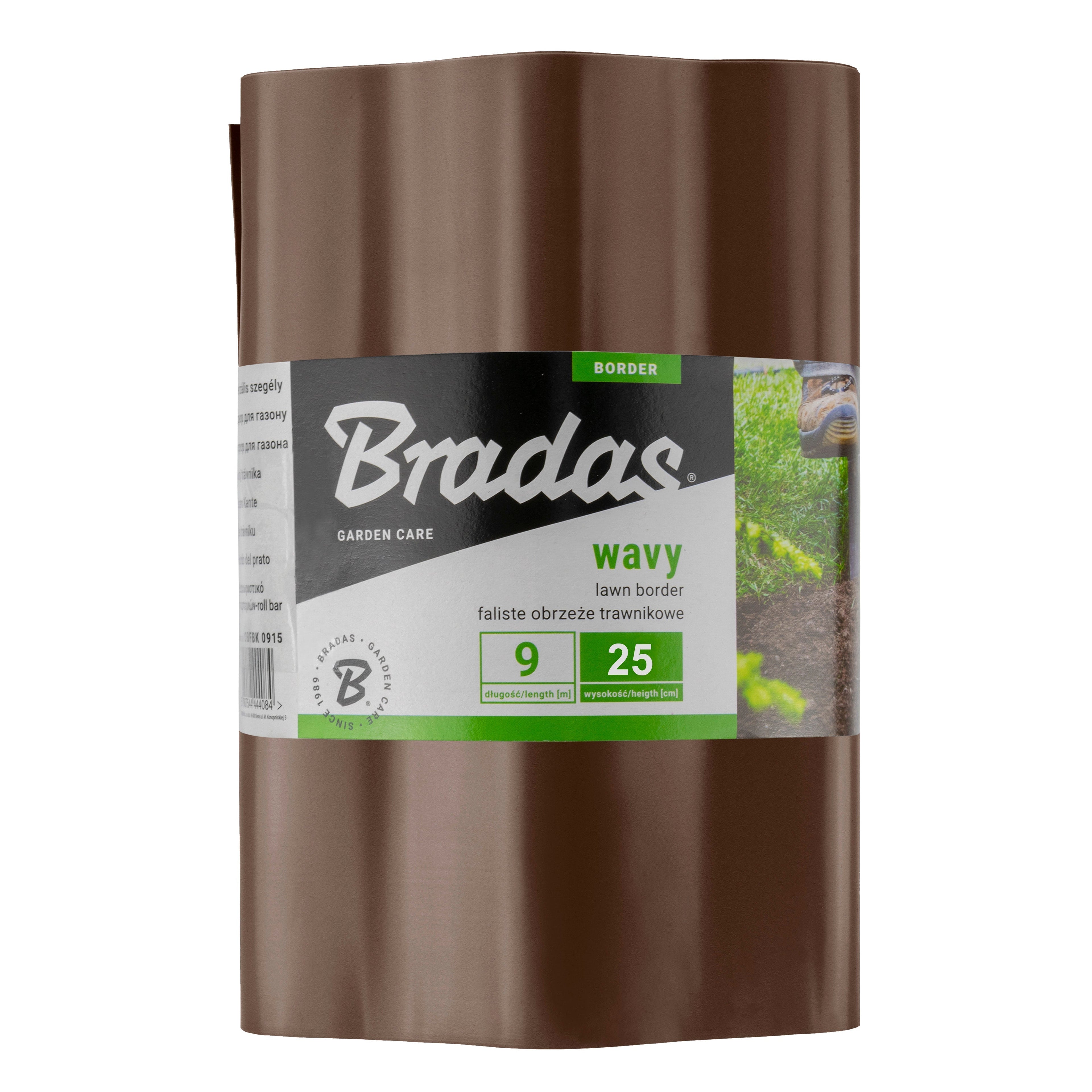 Wavy Plastic Garden Lawn Edging, H=25CM, L=9M, Brown