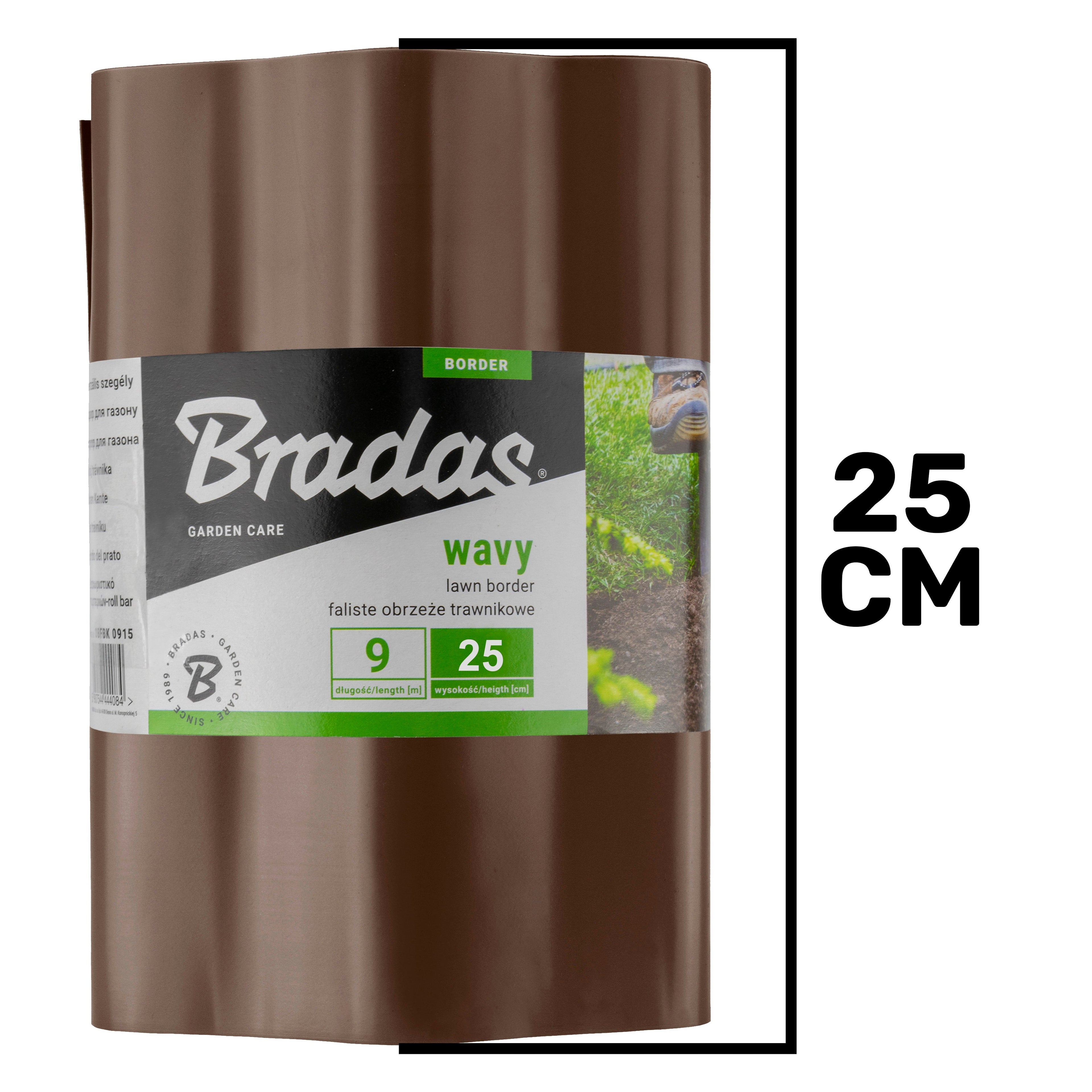 Wavy Plastic Garden Lawn Edging, H=25CM, L=9M, Brown