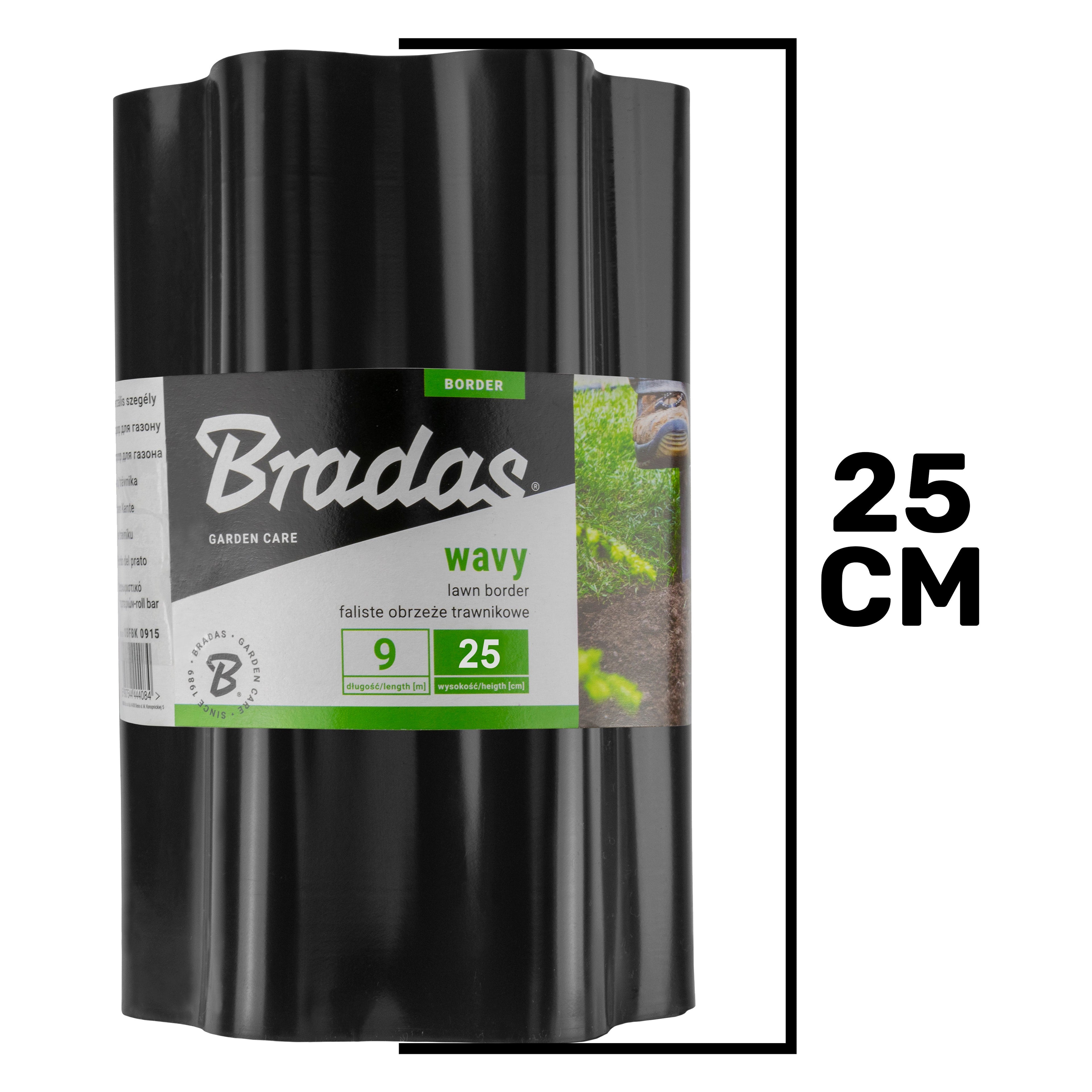 Wavy Plastic Garden Lawn Edging, H=25CM, L=9M, Black