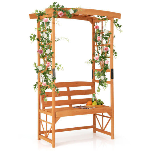 6.2 Feet Tall Patio Garden Arbor with Pergola and 2-Seat Bench for Garden Lawn Backyard Decoration-