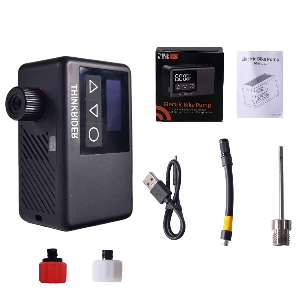 Mini Electric Bike Air Pump 120PSI Pocket-Sized with Digital Display Black