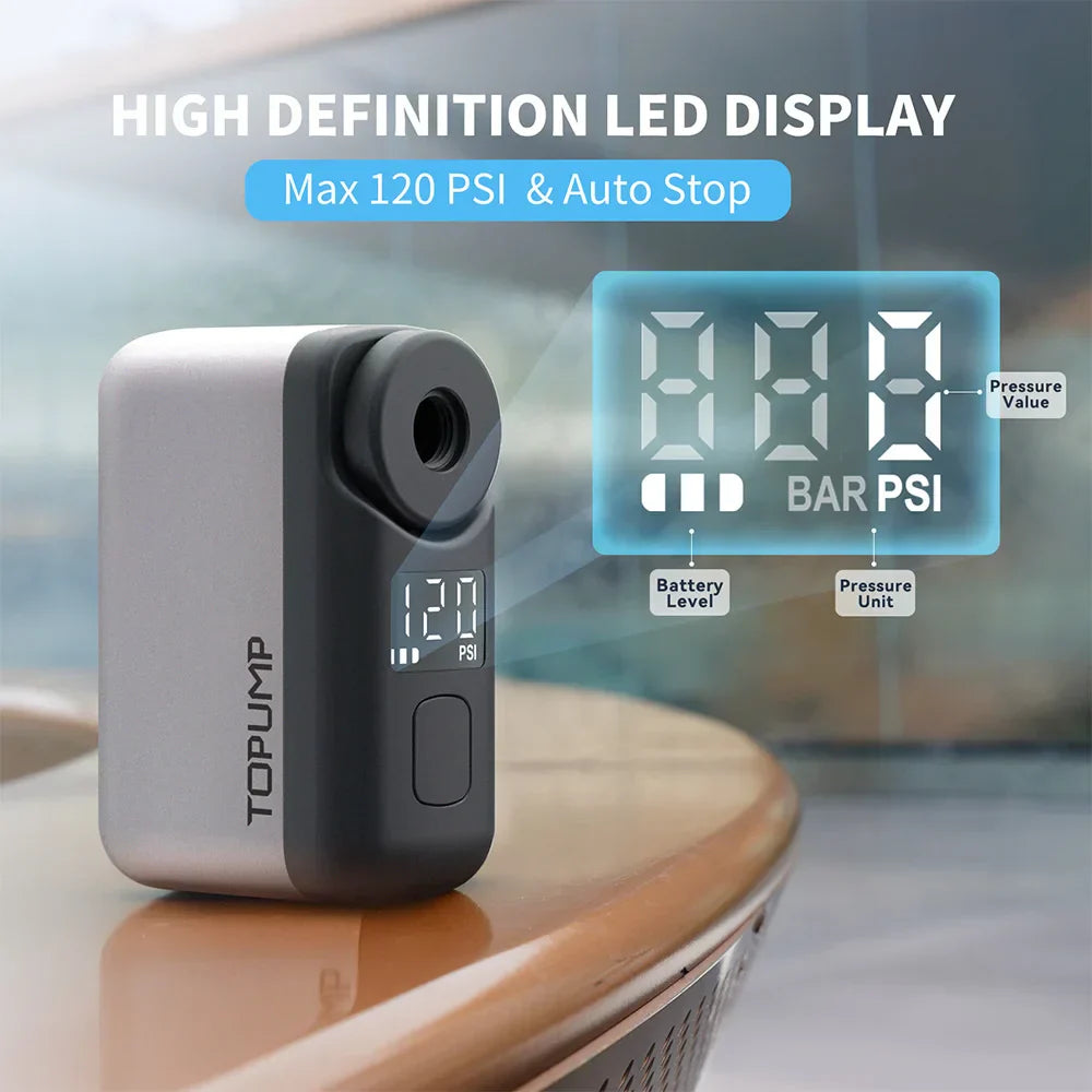 Mini Cordless Electric Bike Pump 120PSI with Screen Fast Charging Grey