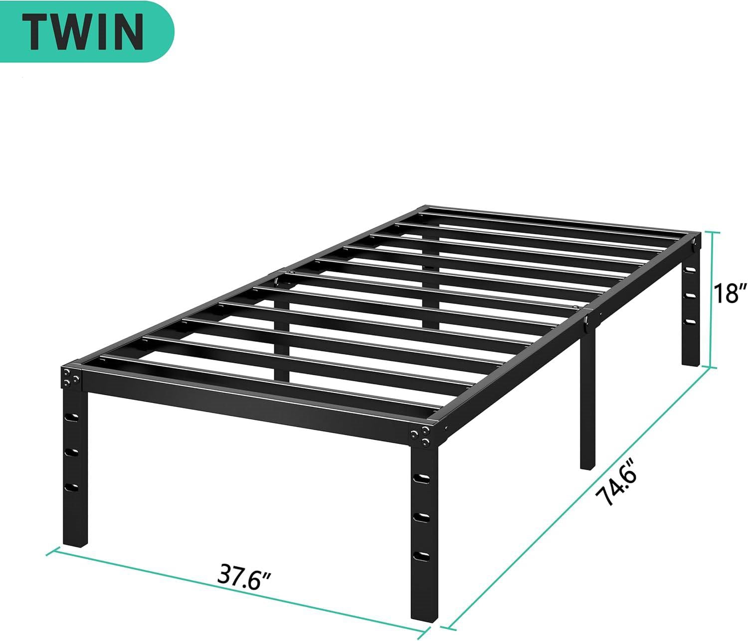 Twin 18-inch Heavy Duty Black Metal Platform Bed Frame