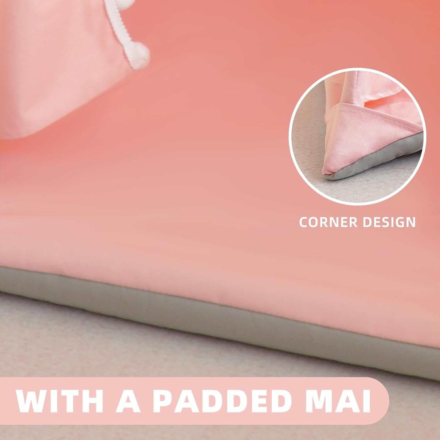 Pink Kids Teepee Tent With Mat Foldable Cotton Canvas