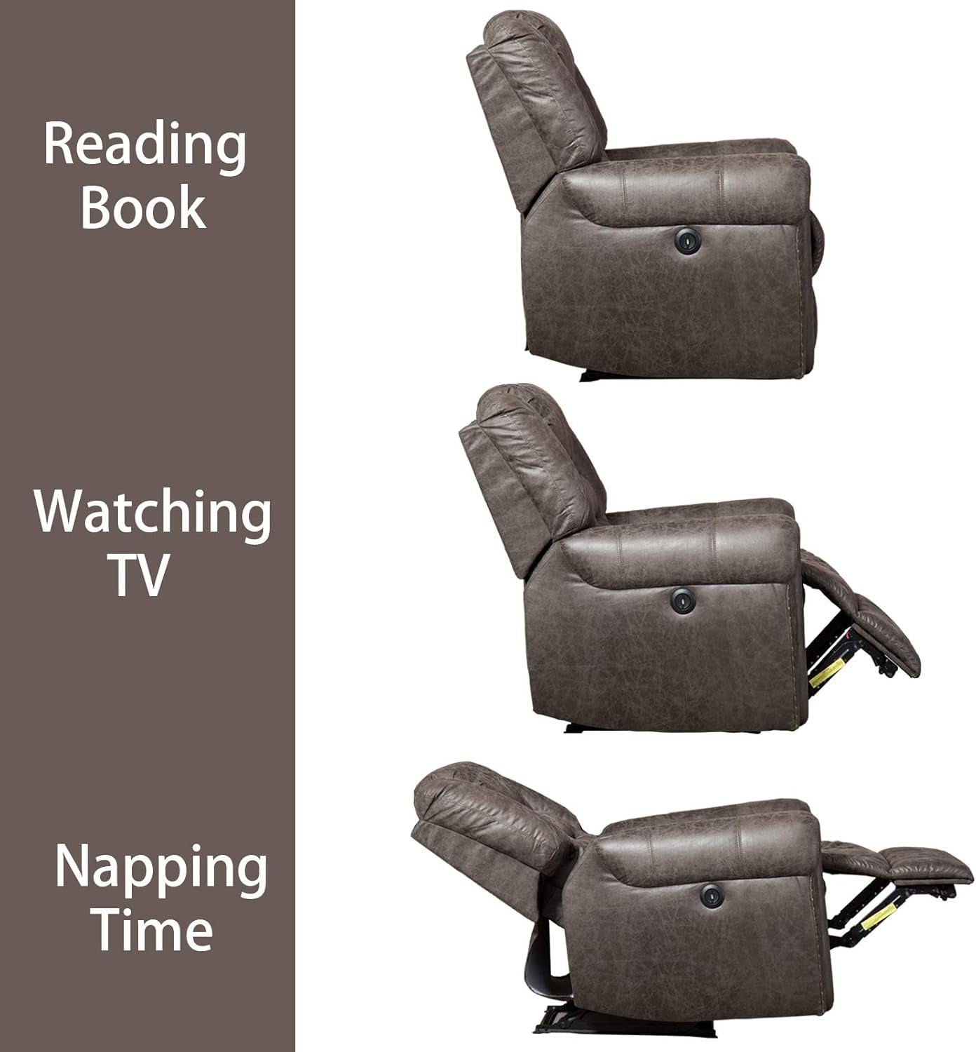 Electric Recliner Chair Smoky Gray With USB Port Theater