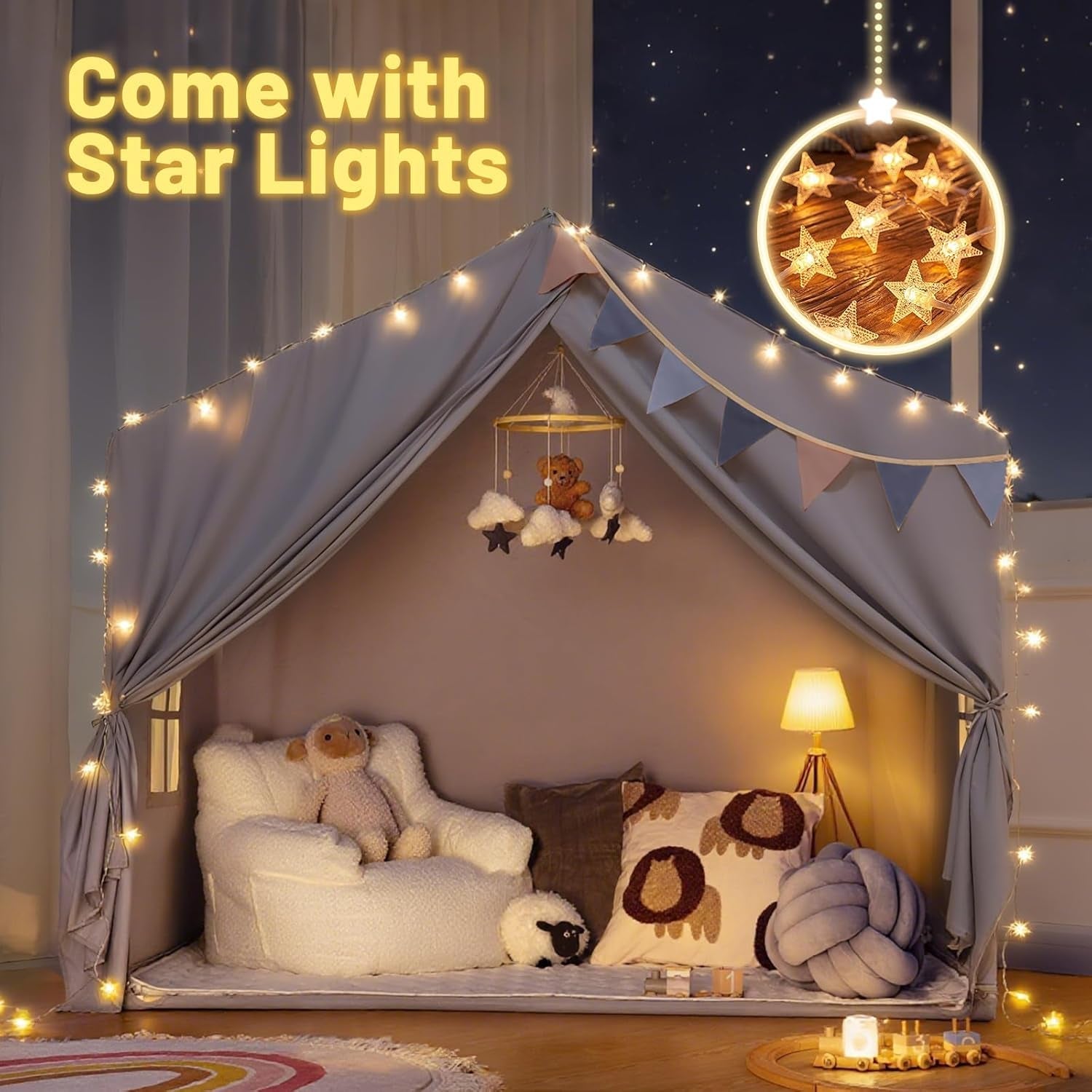 Oversized Gray Indoor Playhouse Tent With Illumination