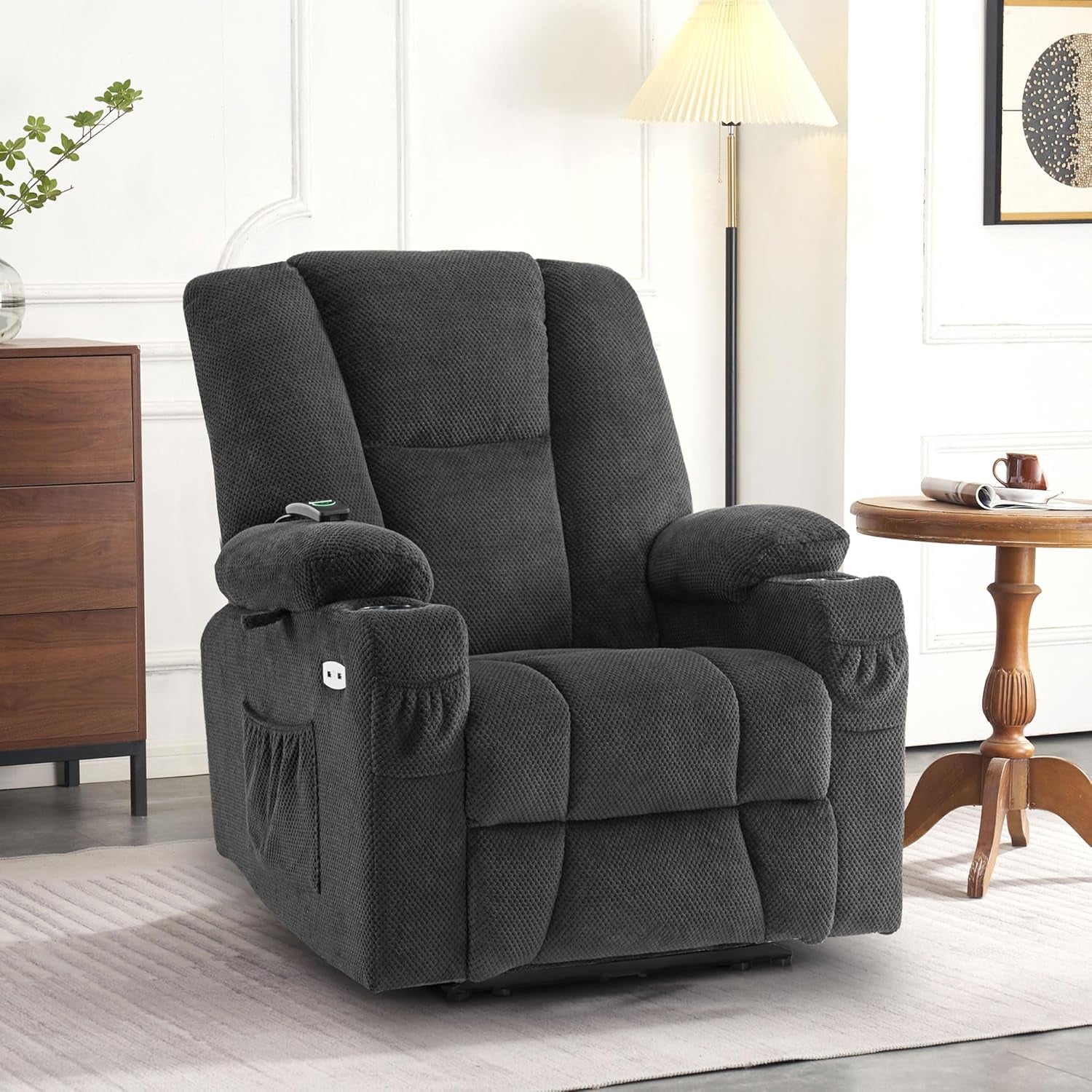 Grey Fabric Electric Recliner Chair With Heat And Vibration