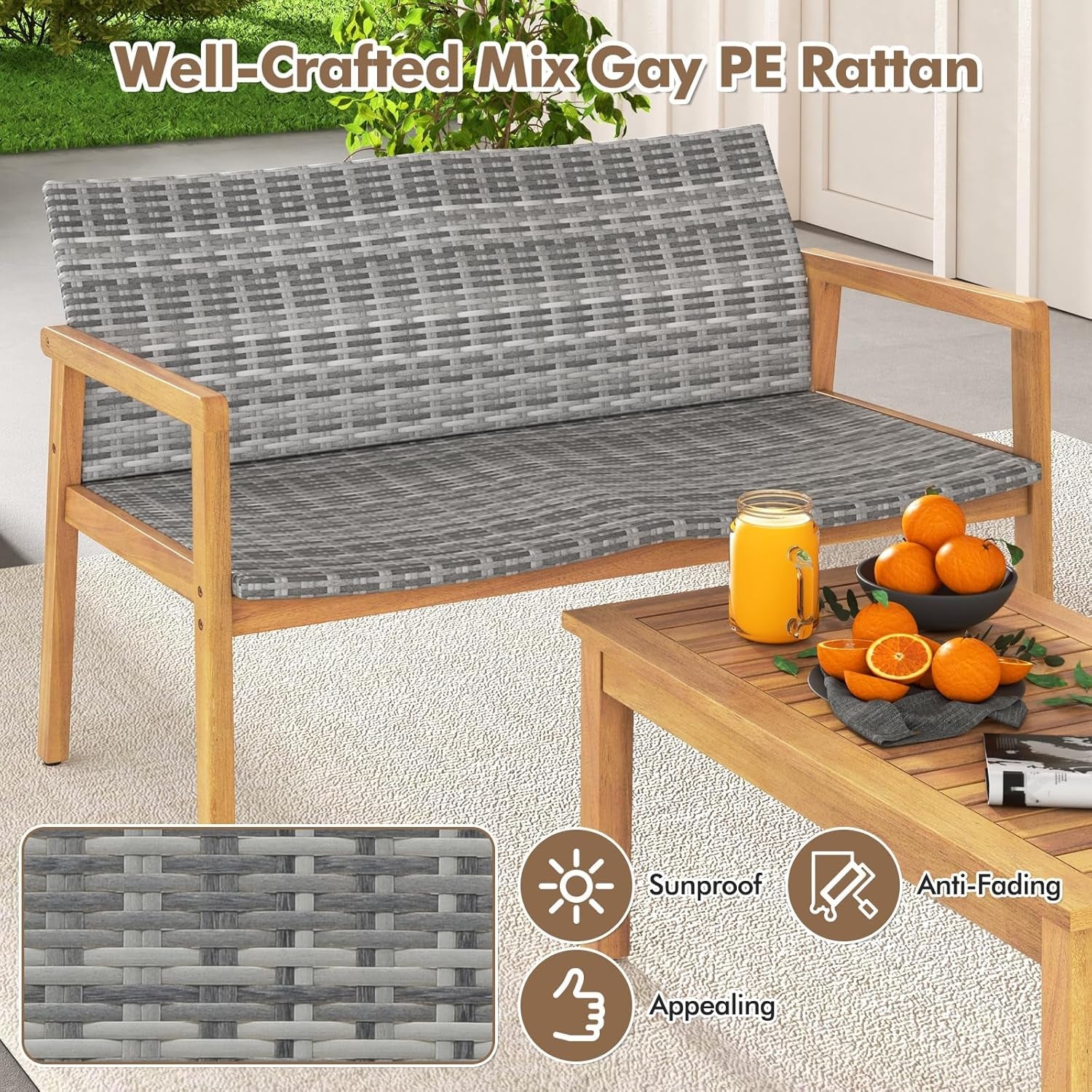 4 Piece Mix Gray Outdoor Furniture Set Acacia Wood