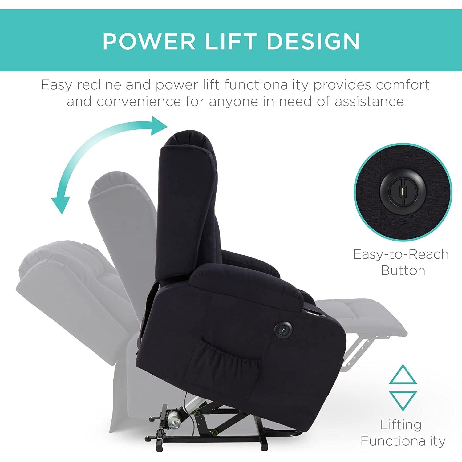 Electric Power Lift Linen Recliner Massage Chair Black