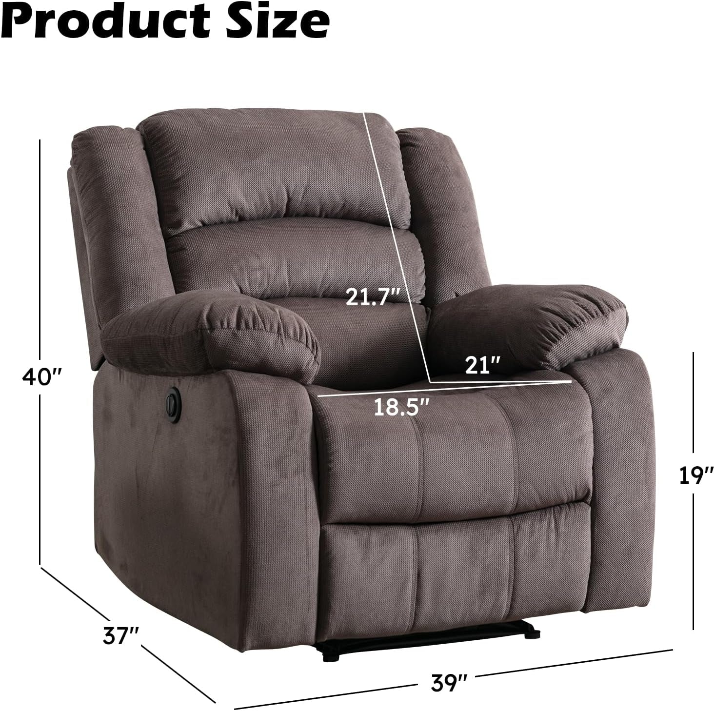 Brown Oversized Electric Recliner Chair With Plush Cushions