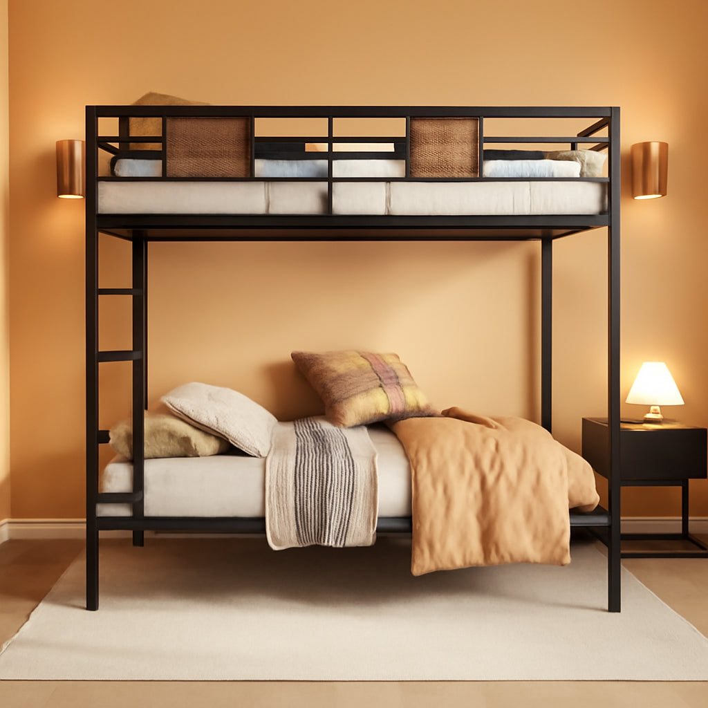Twin Over Twin Bunk Bed Black Space Saving Metal Frame