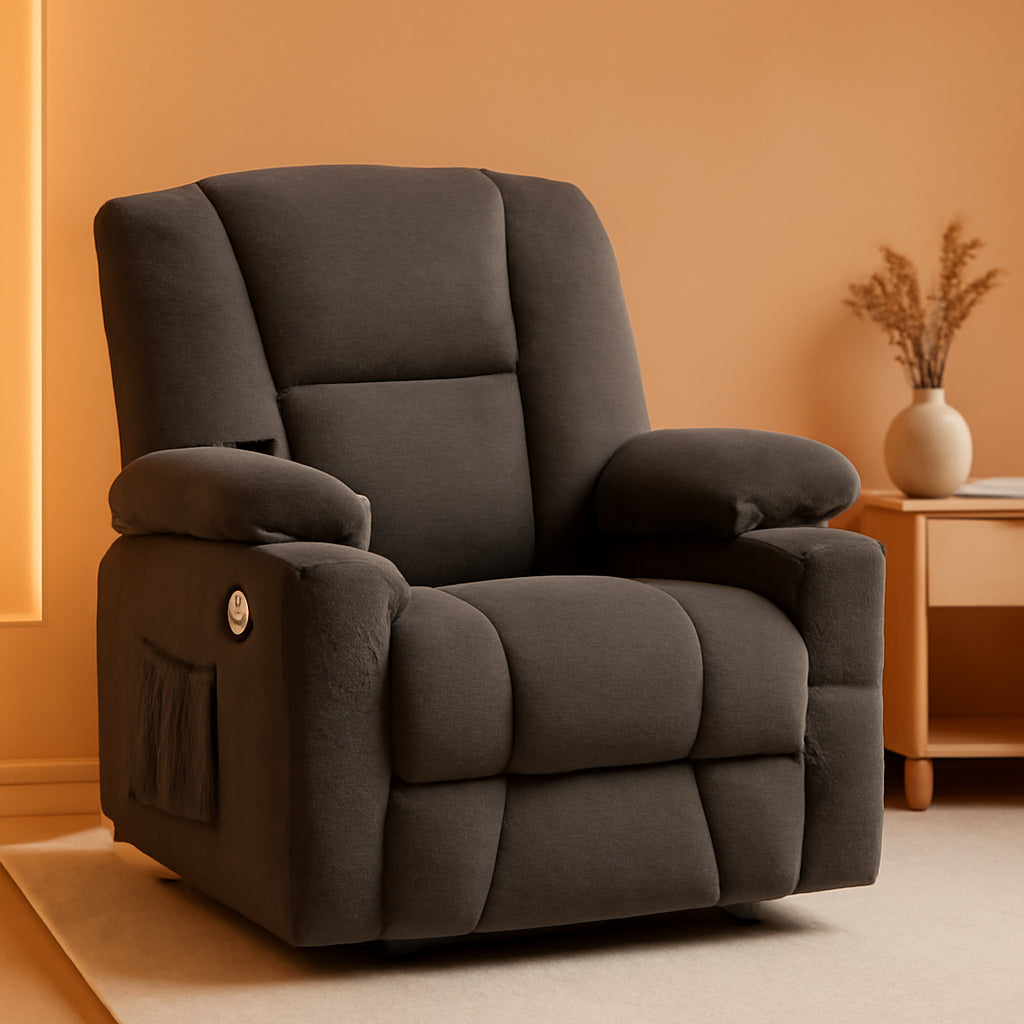 Grey Fabric Electric Recliner Chair With Heat And Vibration