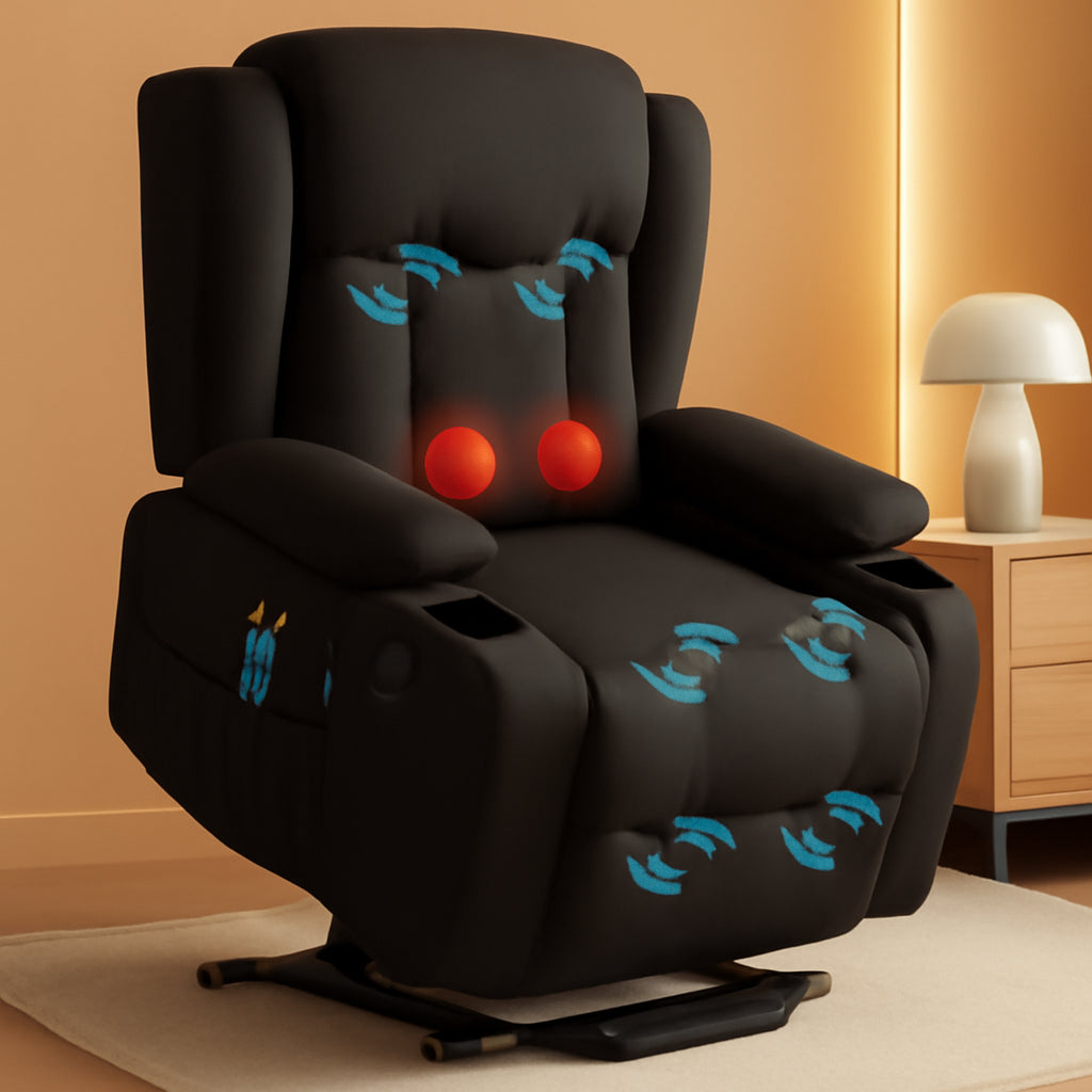 Electric Power Lift Linen Recliner Massage Chair Black