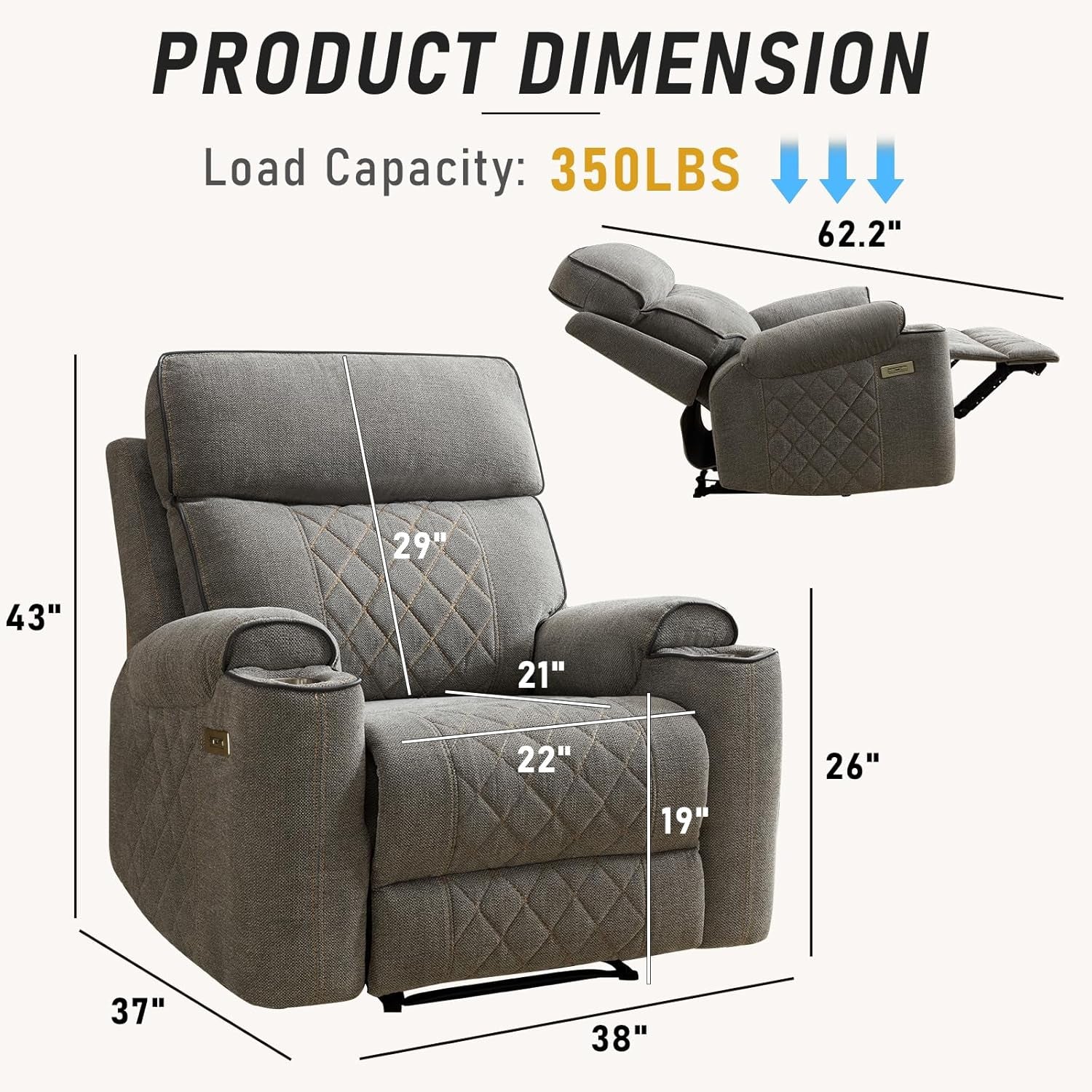Electric Recliner Chair With USB Charging And Cup Holders